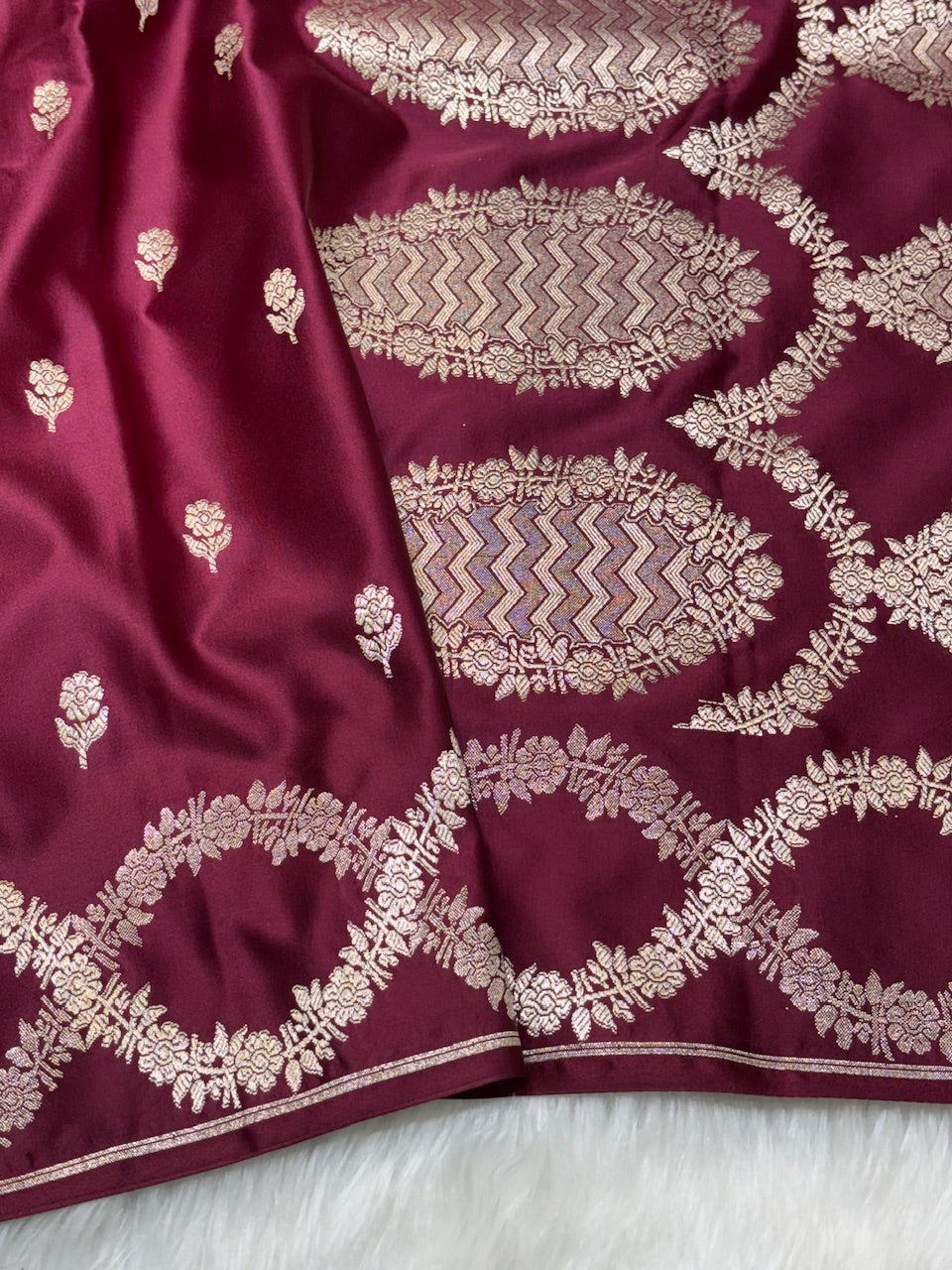 Wine Maroon Pure Banarasi Mashru Silk Saree