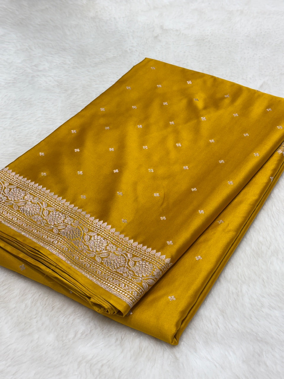 Mustard Yellow Pure Banarasi Mashru Silk Saree
