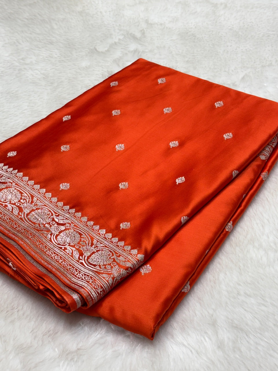 Bright Orange Pure Banarasi Mashru Silk Saree