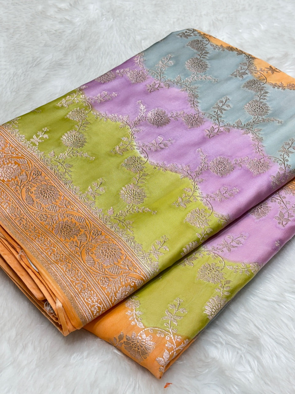 Multi-Tone Pastel Pure Banarasi Mashru Silk Saree