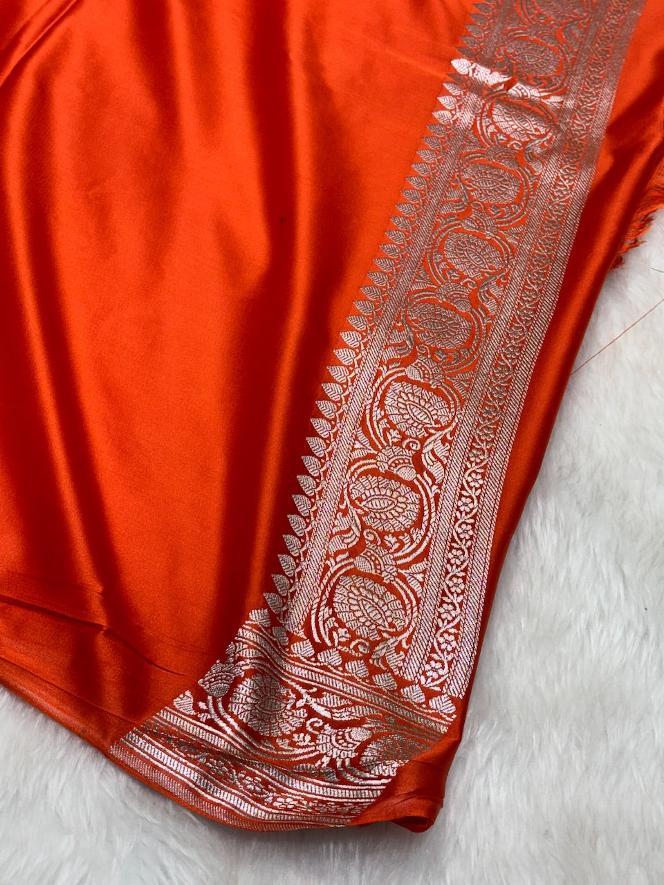 Bright Orange Pure Banarasi Mashru Silk Saree