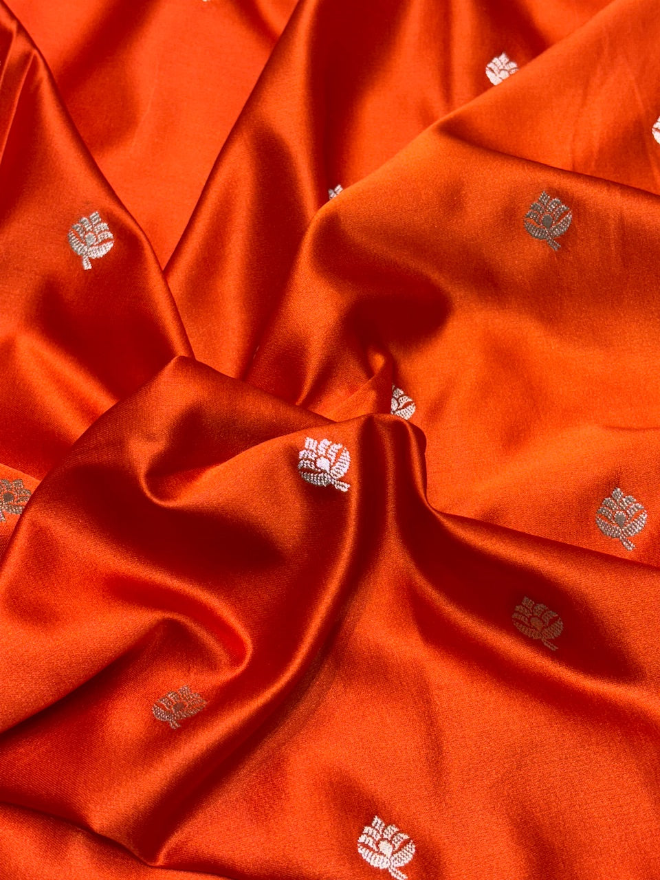Bright Orange Pure Banarasi Mashru Silk Saree