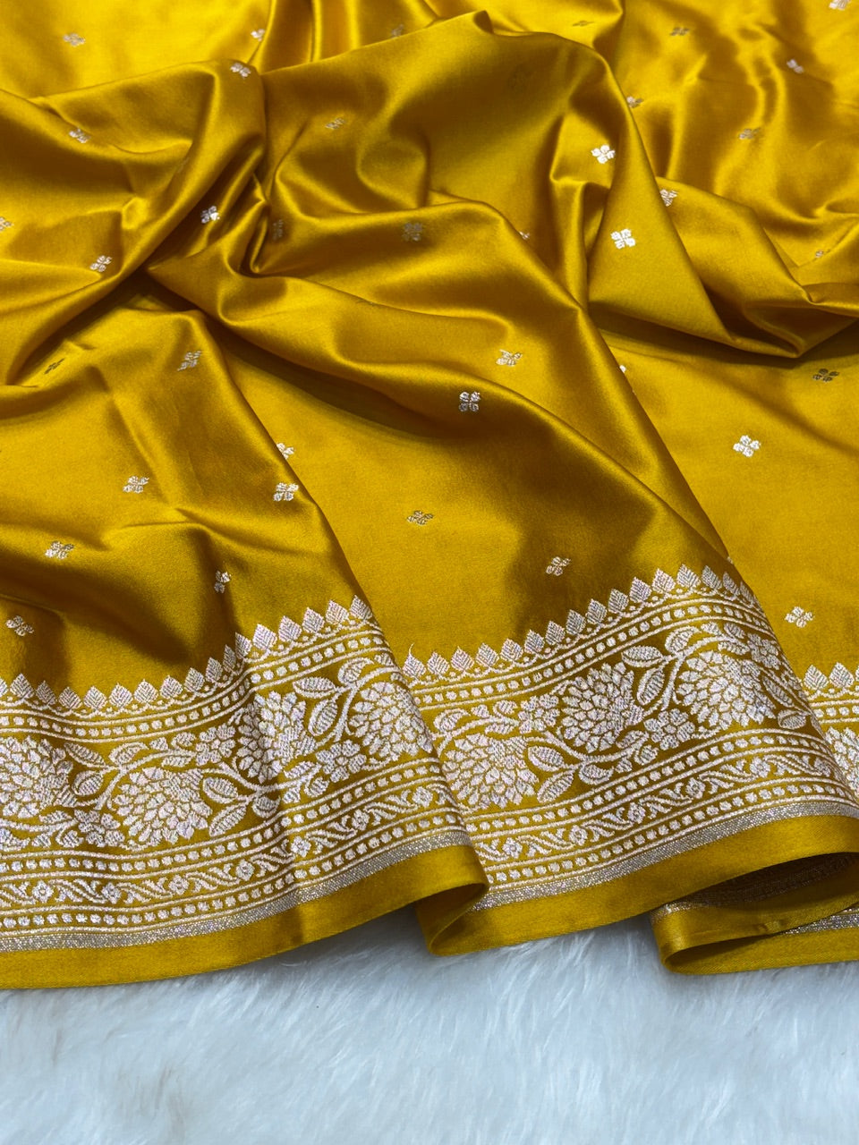 Mustard Yellow Pure Banarasi Mashru Silk Saree