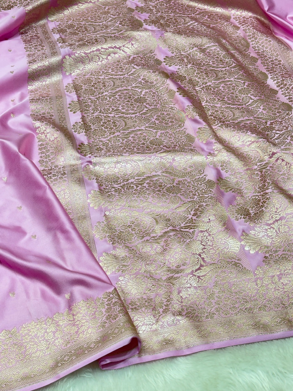 Soft Pink Pure Banarasi Mashru Silk Saree