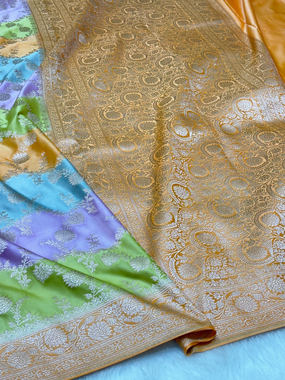 Multi-Tone Pastel Pure Banarasi Mashru Silk Saree