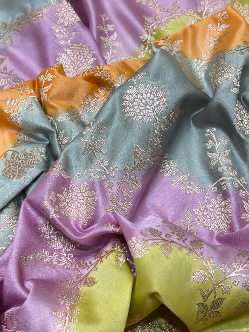 Multi-Tone Pastel Pure Banarasi Mashru Silk Saree