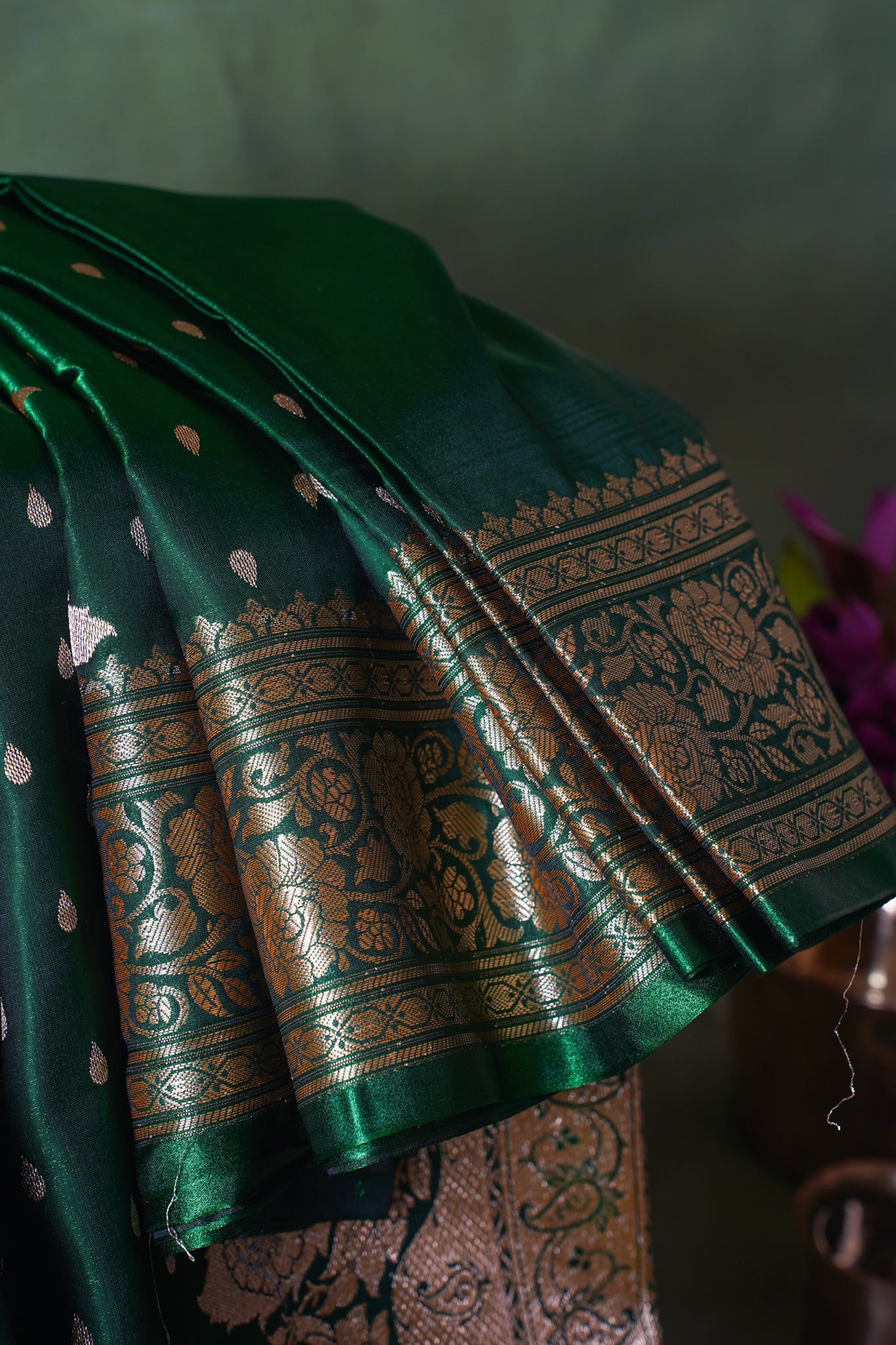 Emerald Green Banarasi Upada Satin Silk Buti Saree