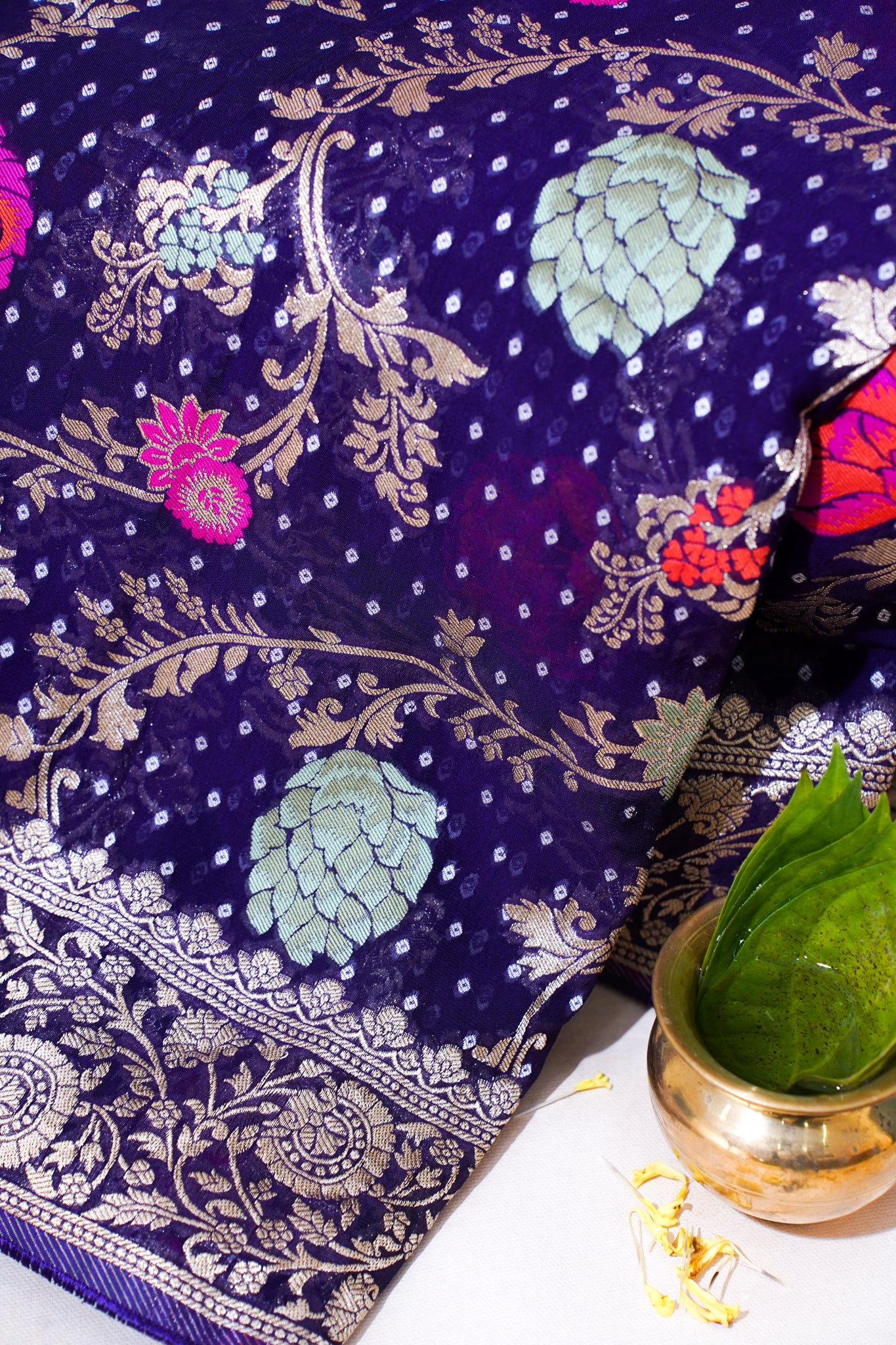 Royal Purple Khaddi Georgette Minakari Jaal Bandhej Saree