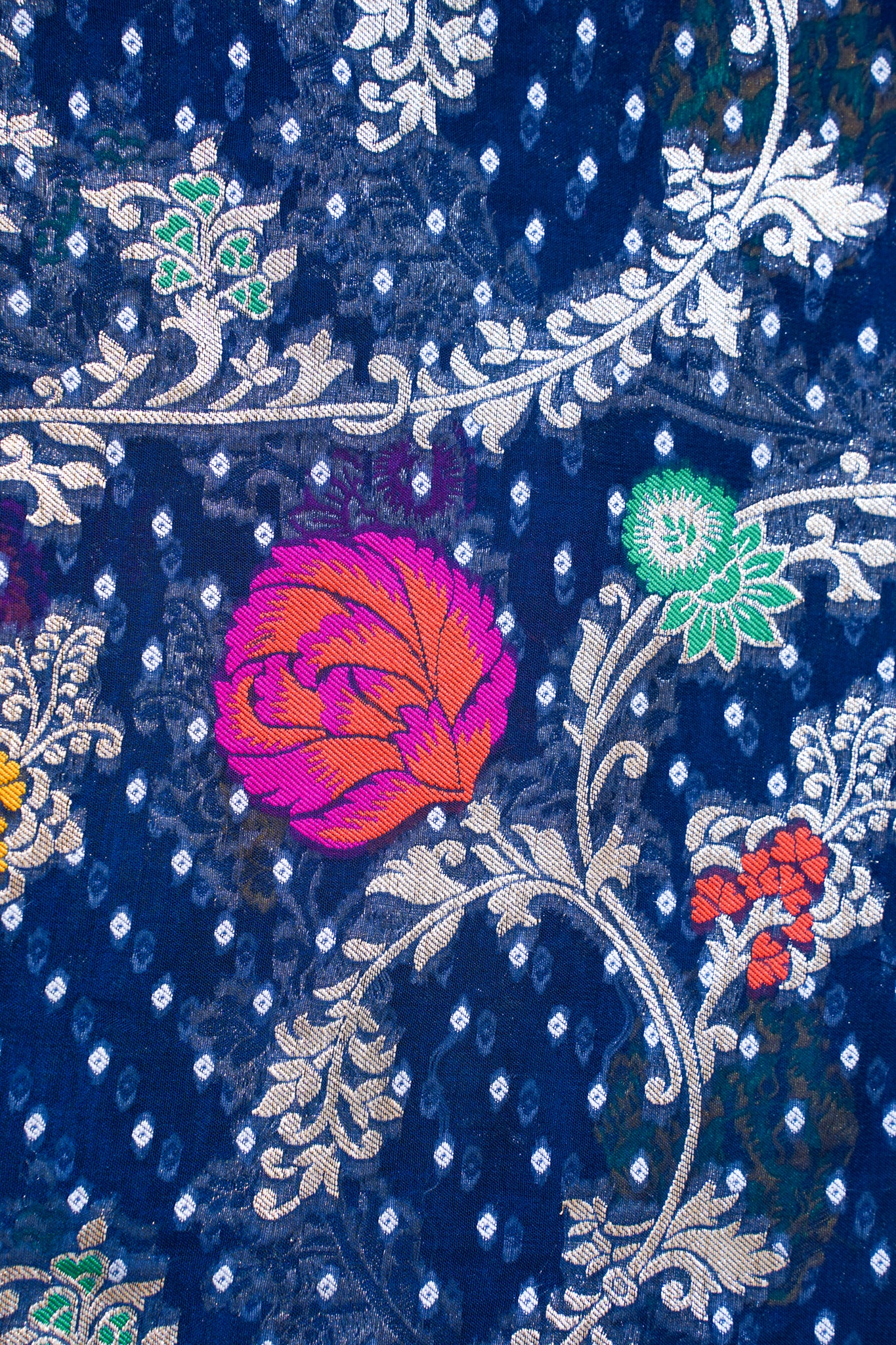 Navy Blue Khaddi Georgette Minakari Jaal Bandhej Saree