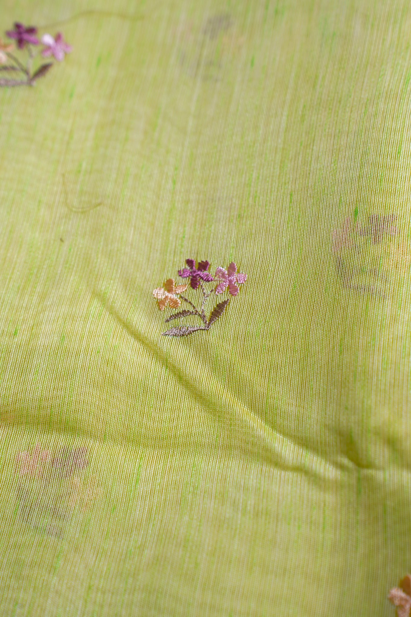 Light Green Linen Embroidery Saree