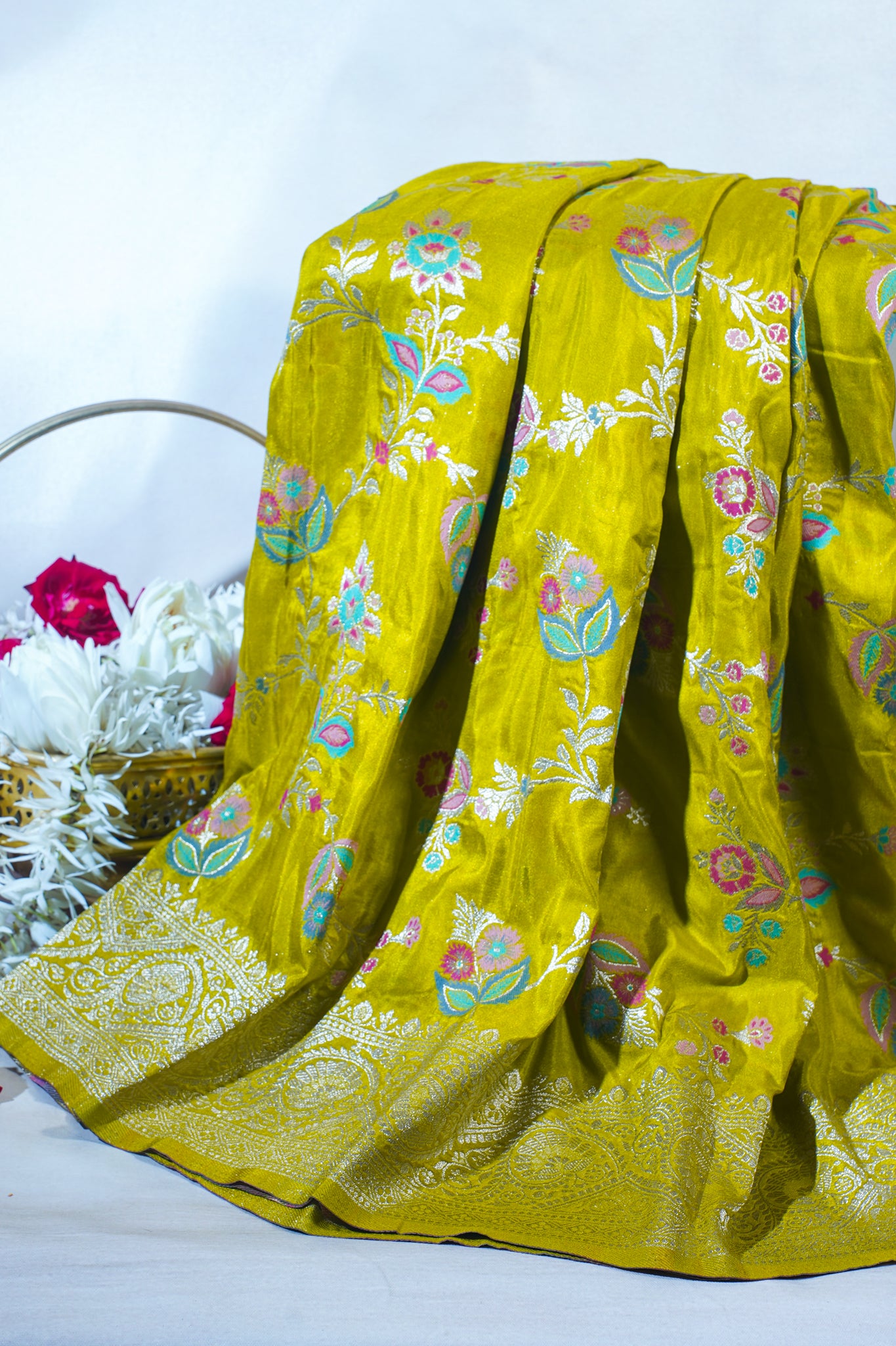 Mustard Yellow Banarasi Minakari Jaal Saree