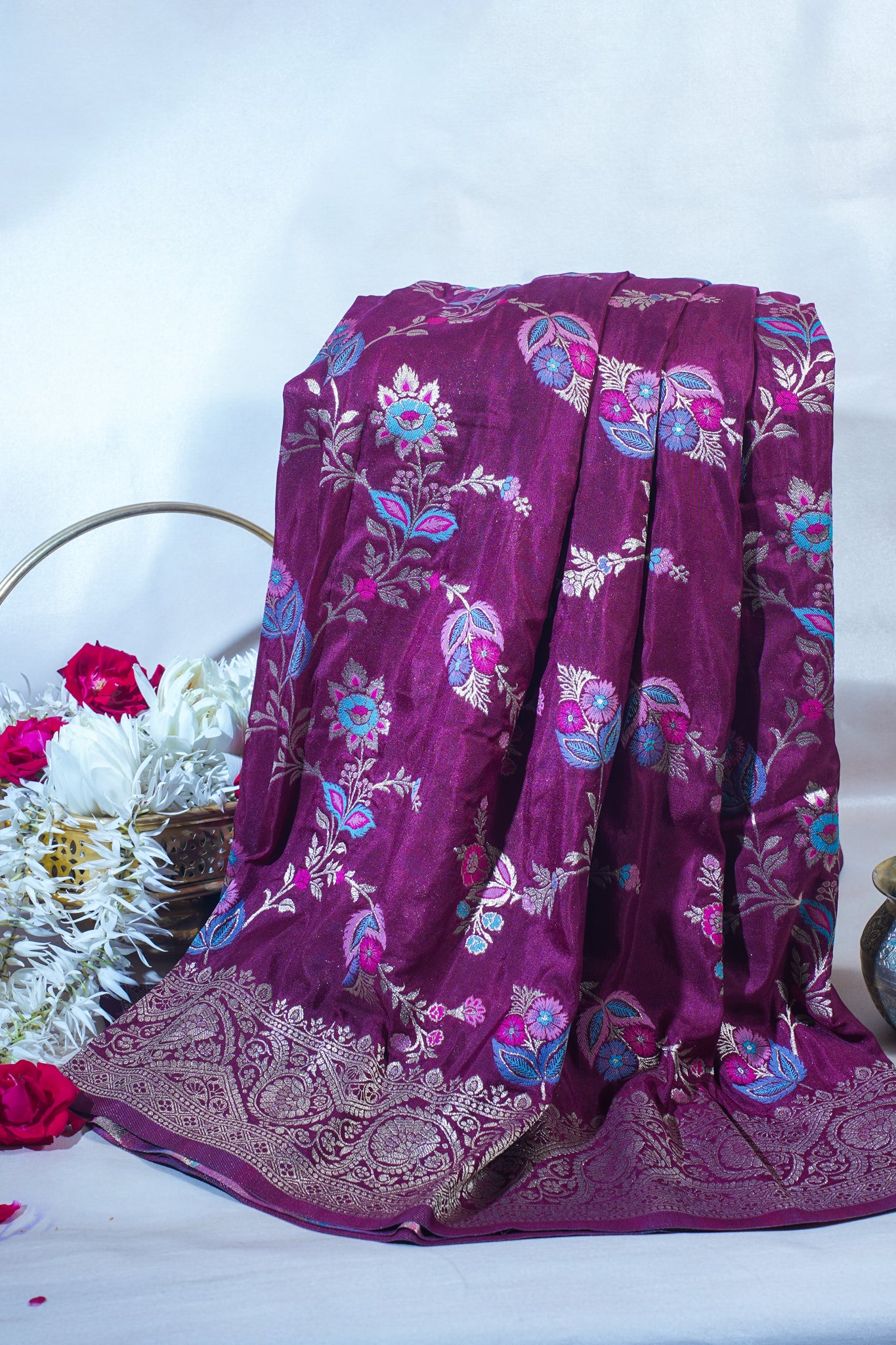 Wine Banarasi Minakari Jaal Saree