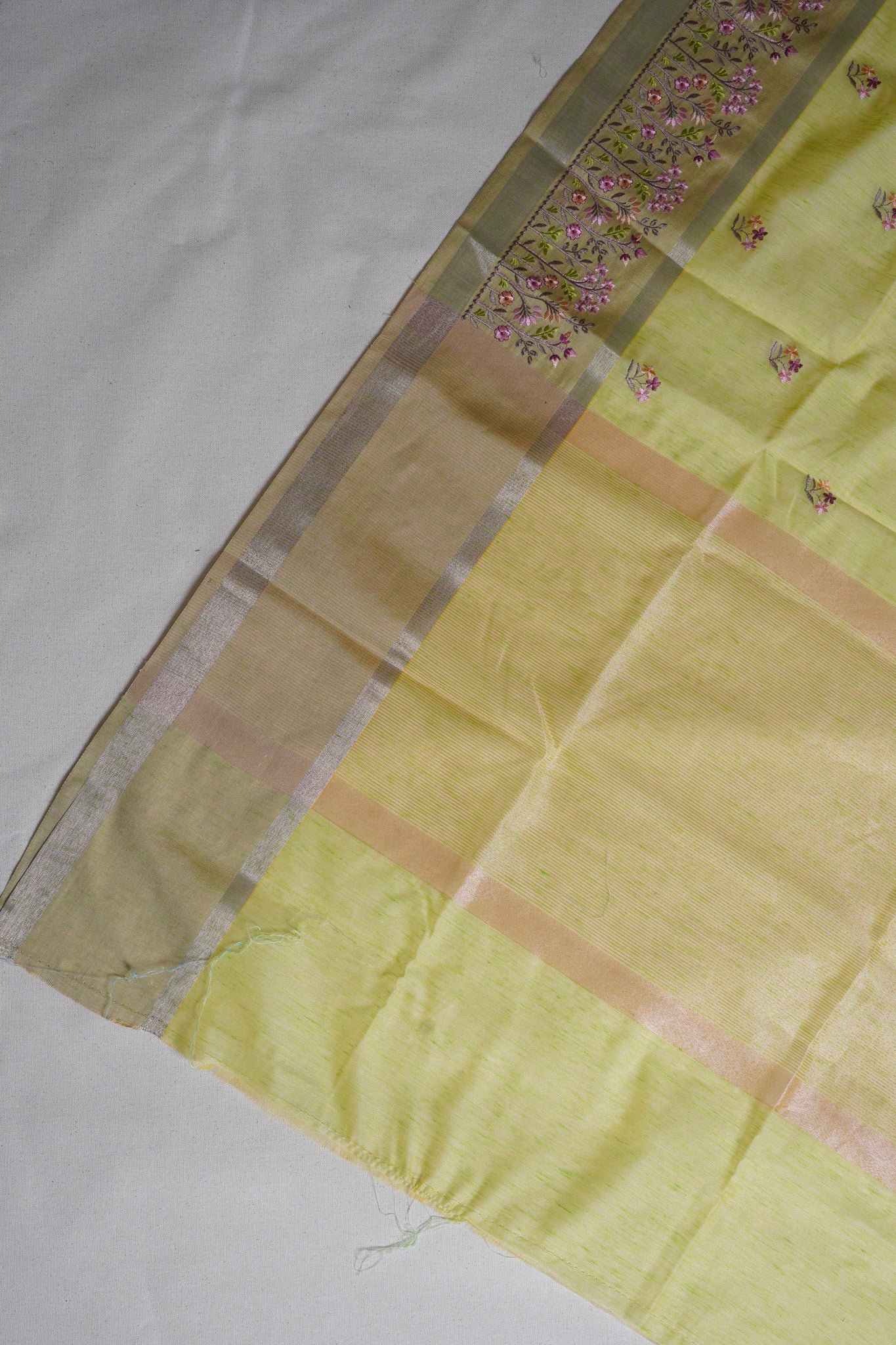 Light Green Linen Embroidery Saree