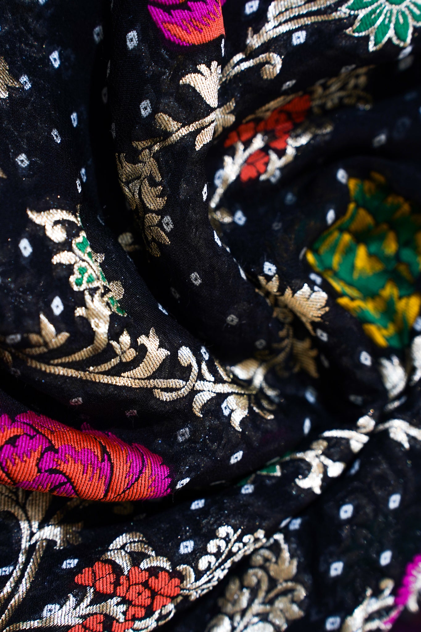 Black Khaddi Georgette Minakari Jaal Bandhej Saree