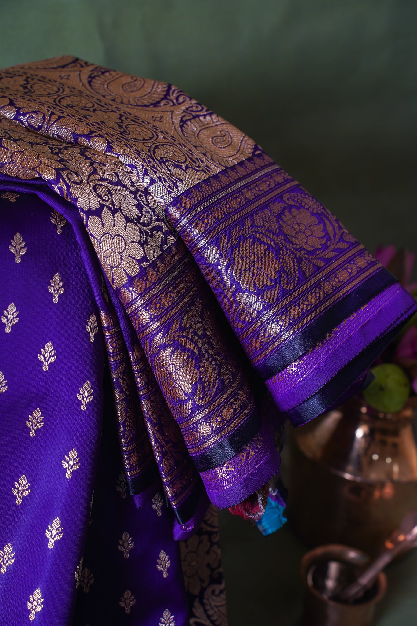 Royal Purple Banarasi Upada Satin Silk Buti Saree