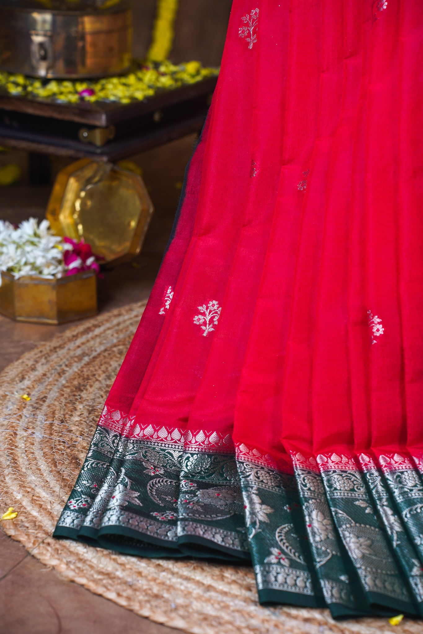 Rani Red Handloom Banarasi Matka Silk Saree