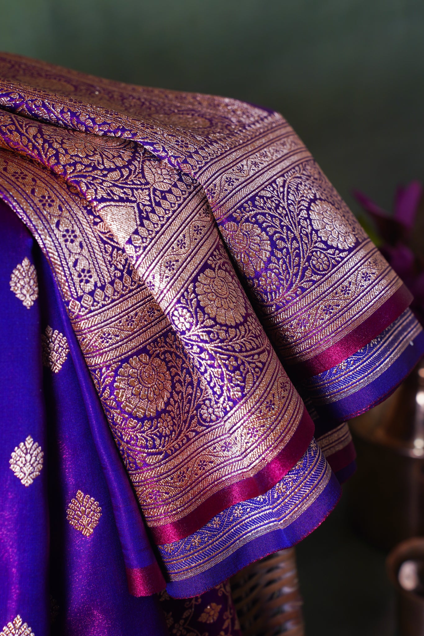 Royal Violet Banarasi Upada Satin Silk Saree