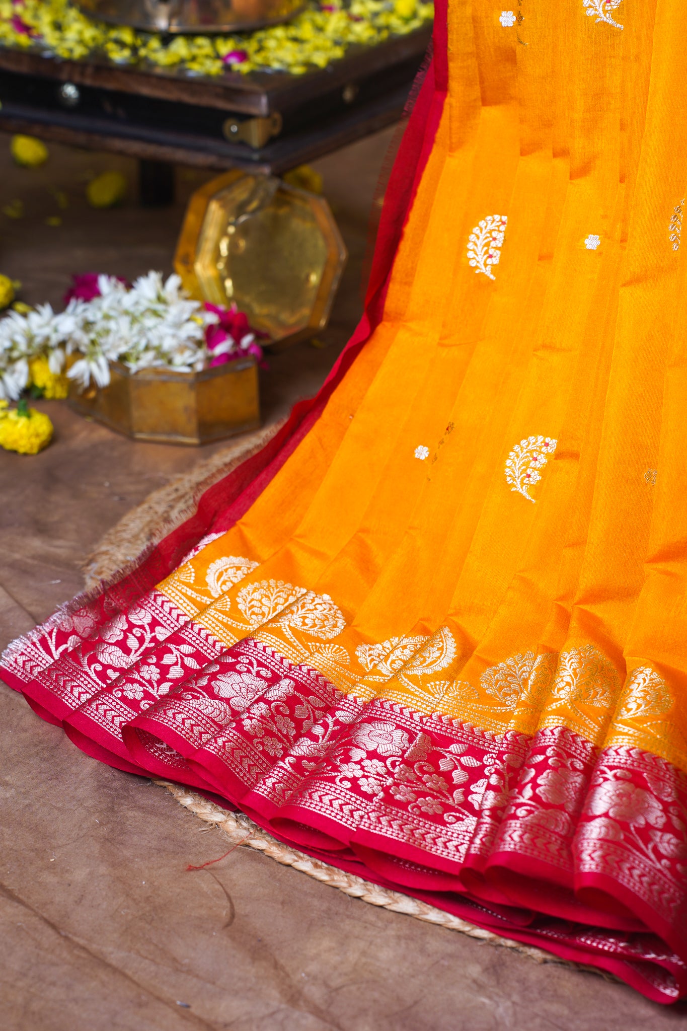 Mustard Yellow Handloom Banarasi Matka Silk Saree