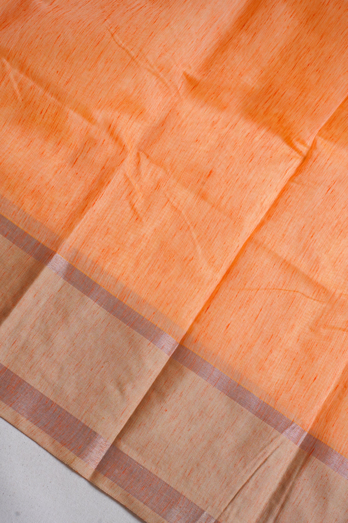 Bright Orange Linen Embroidery Saree