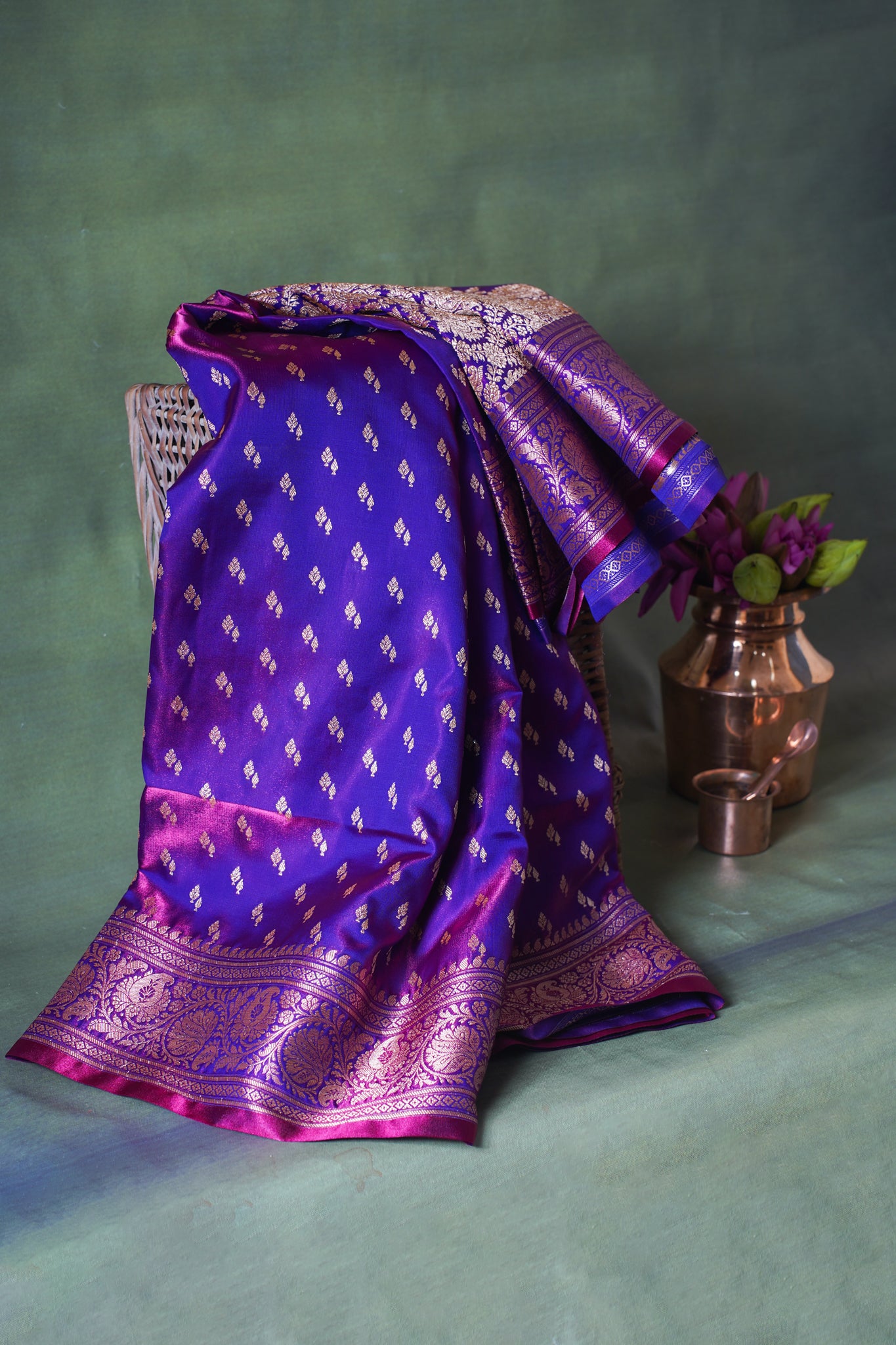 Royal Violet Banarasi Upada Satin Silk Buti Saree