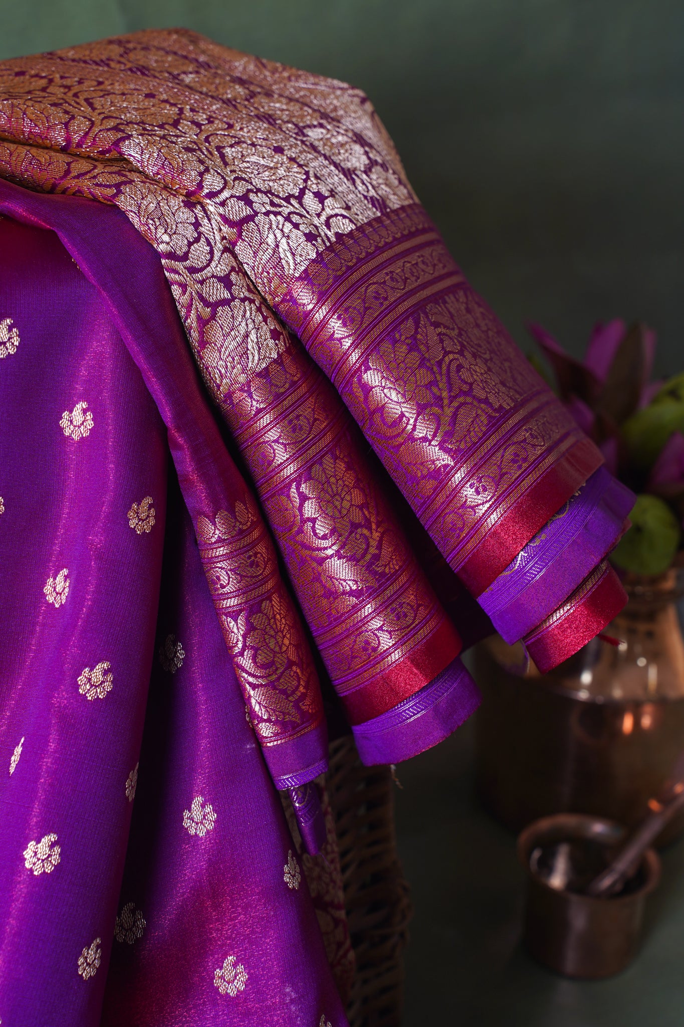 Magenta Purple Banarasi Upada Satin Silk Buti Saree