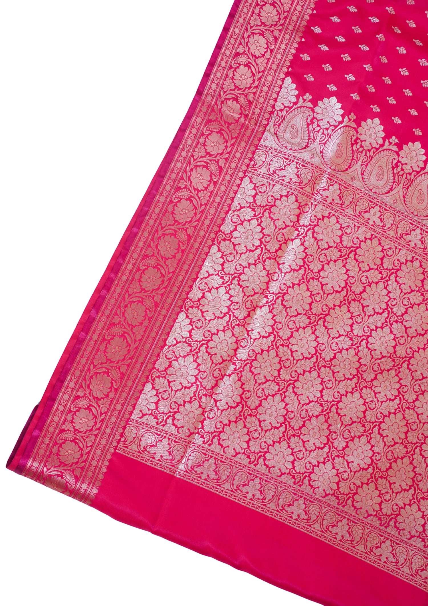 Crimson Pink Pure Banarasi Upada Satin Silk Buti Saree