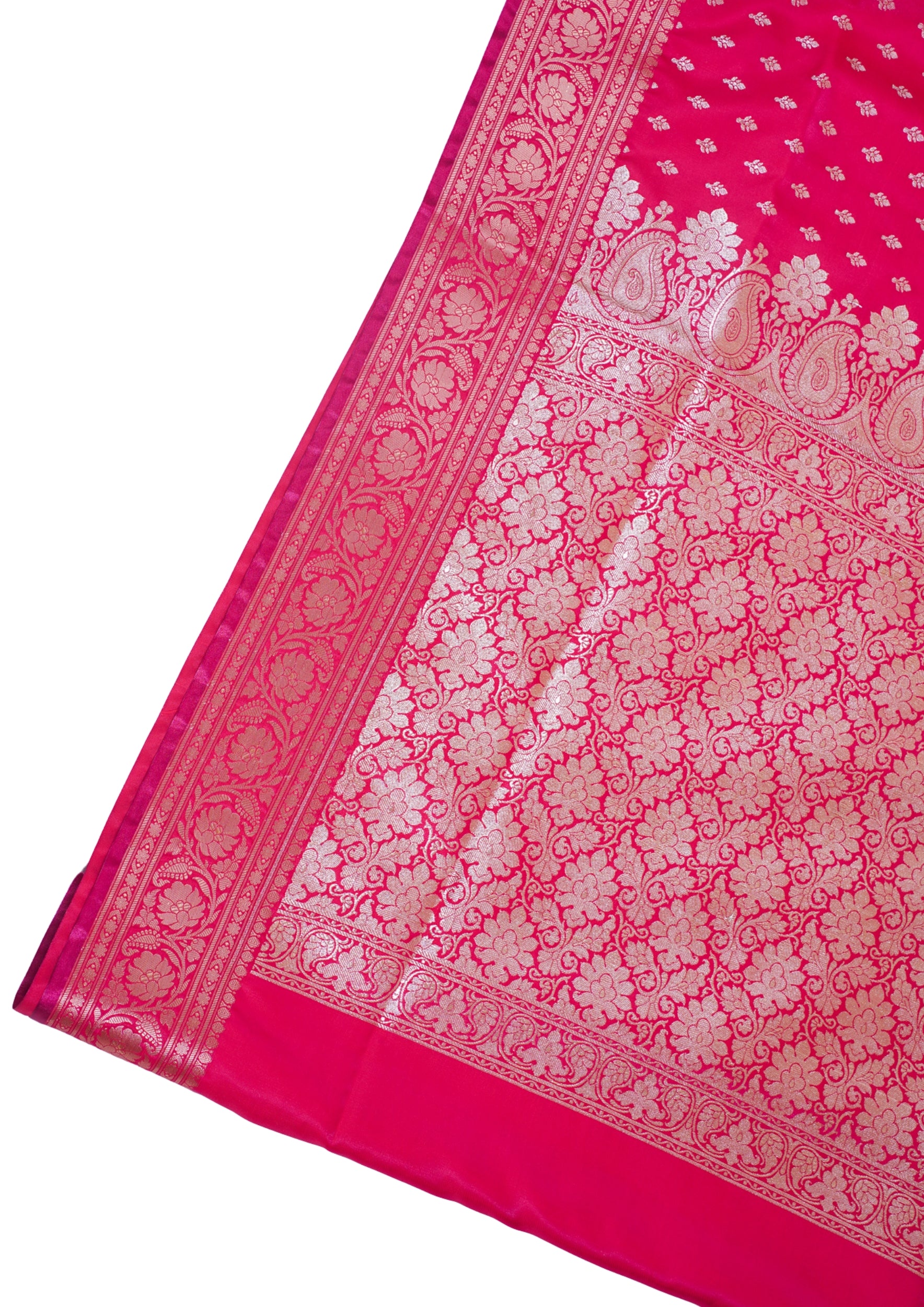 Crimson Pink Pure Banarasi Upada Satin Silk Buti Saree