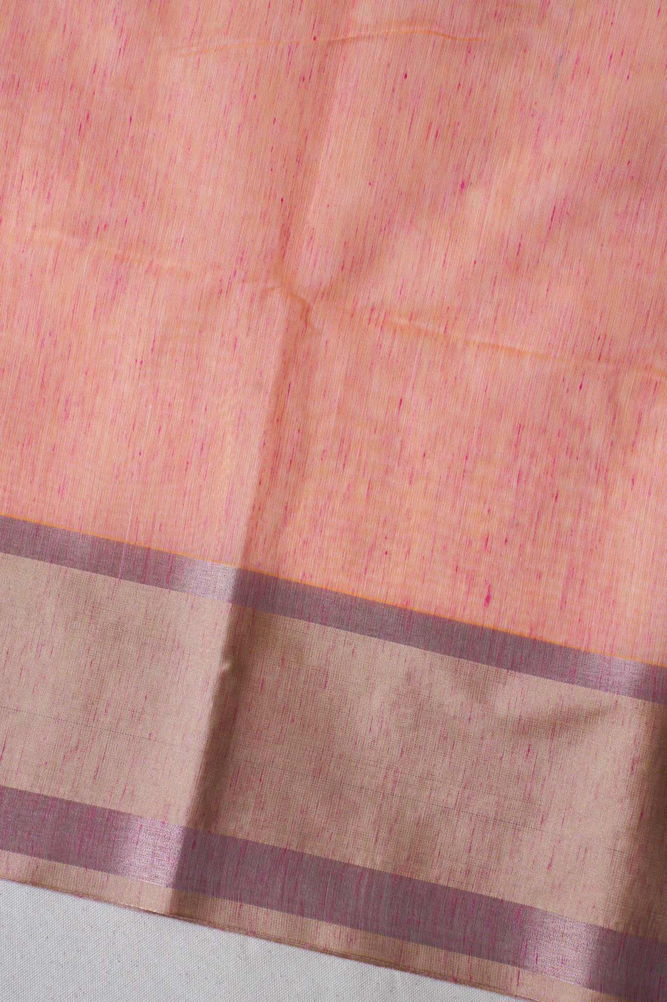 Peach-Pink Linen Embroidery Saree