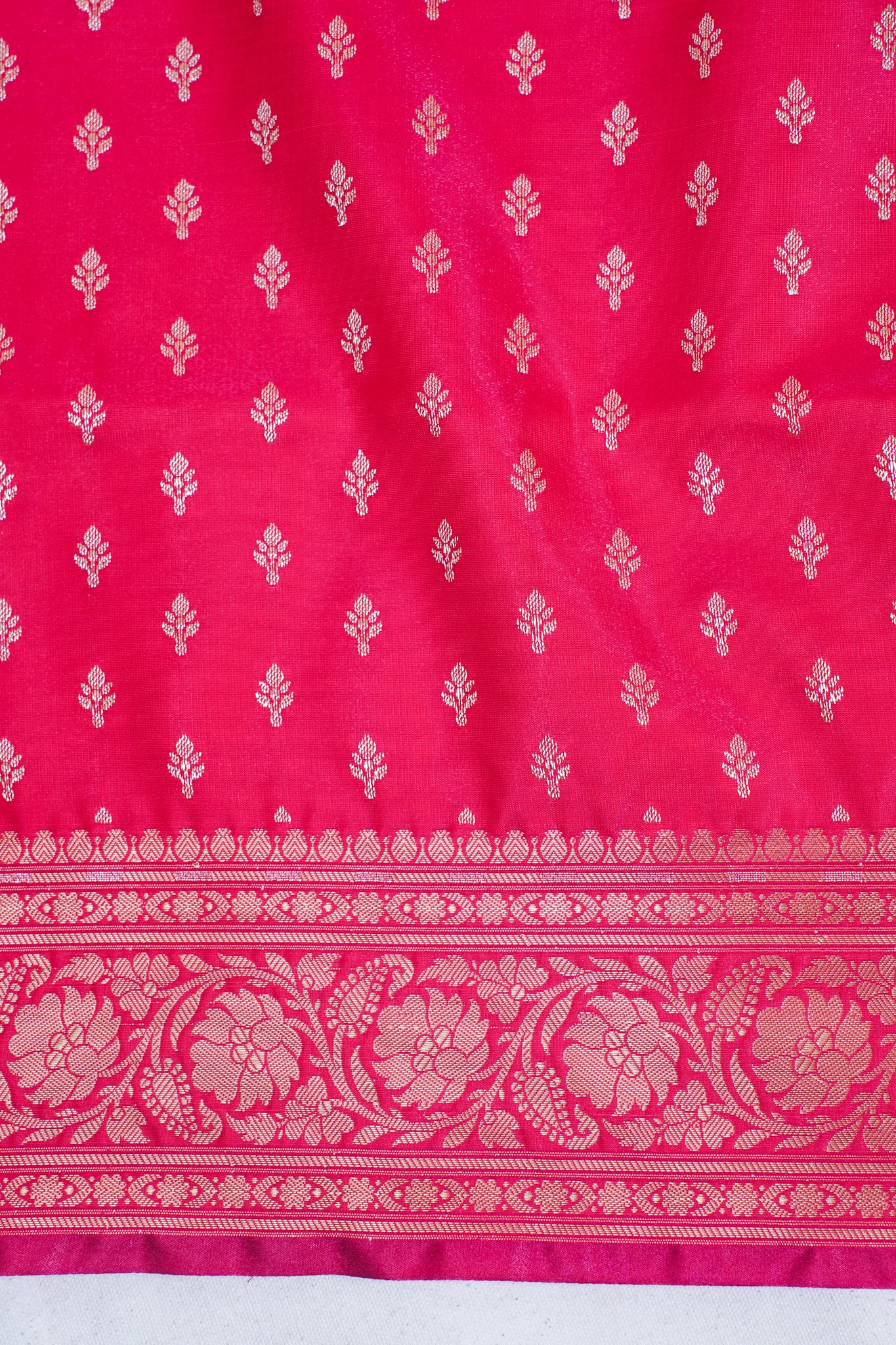 Crimson Pink Pure Banarasi Upada Satin Silk Buti Saree