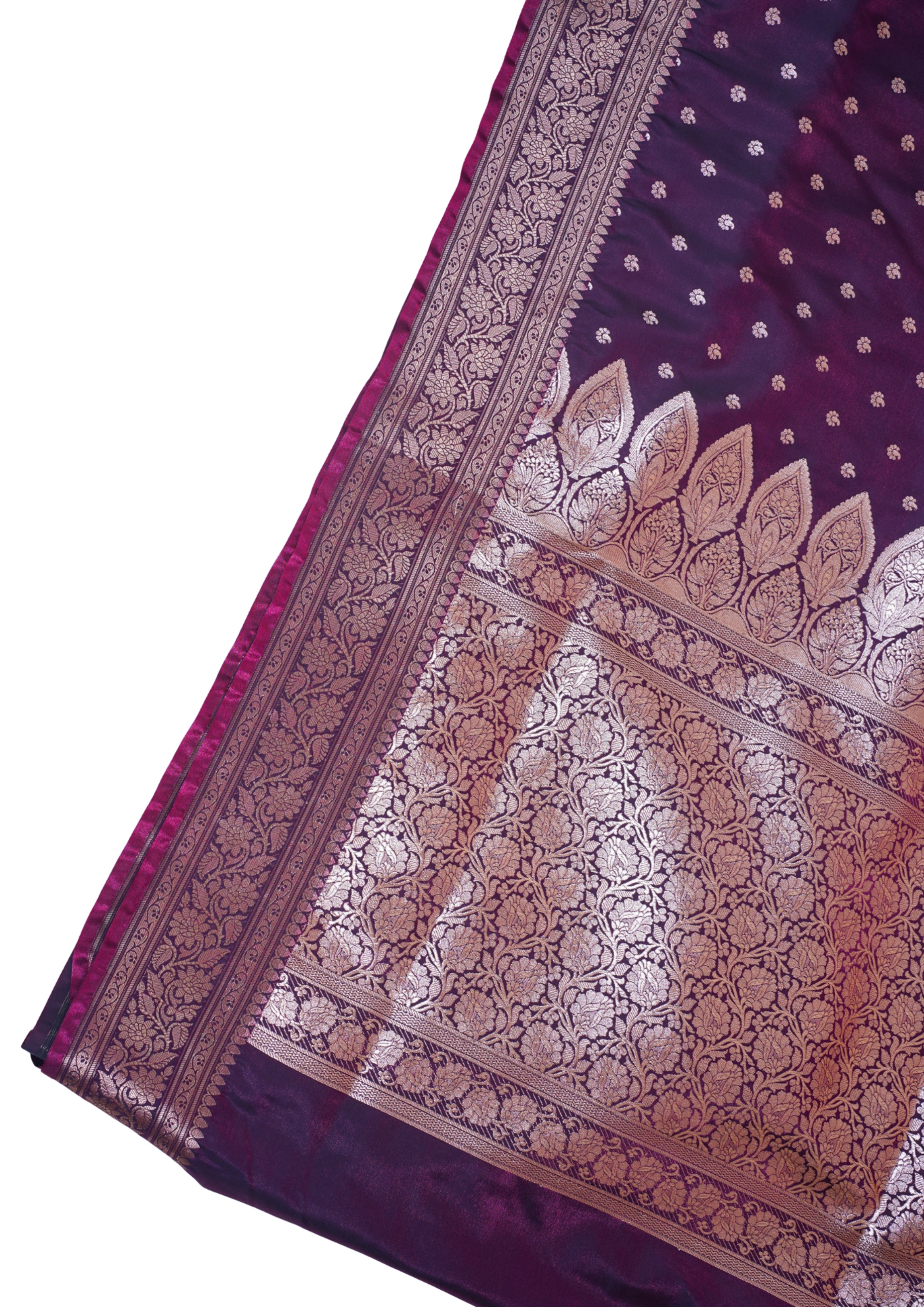 Wine Plum Pure Banarasi Upada Satin Silk Buti Saree