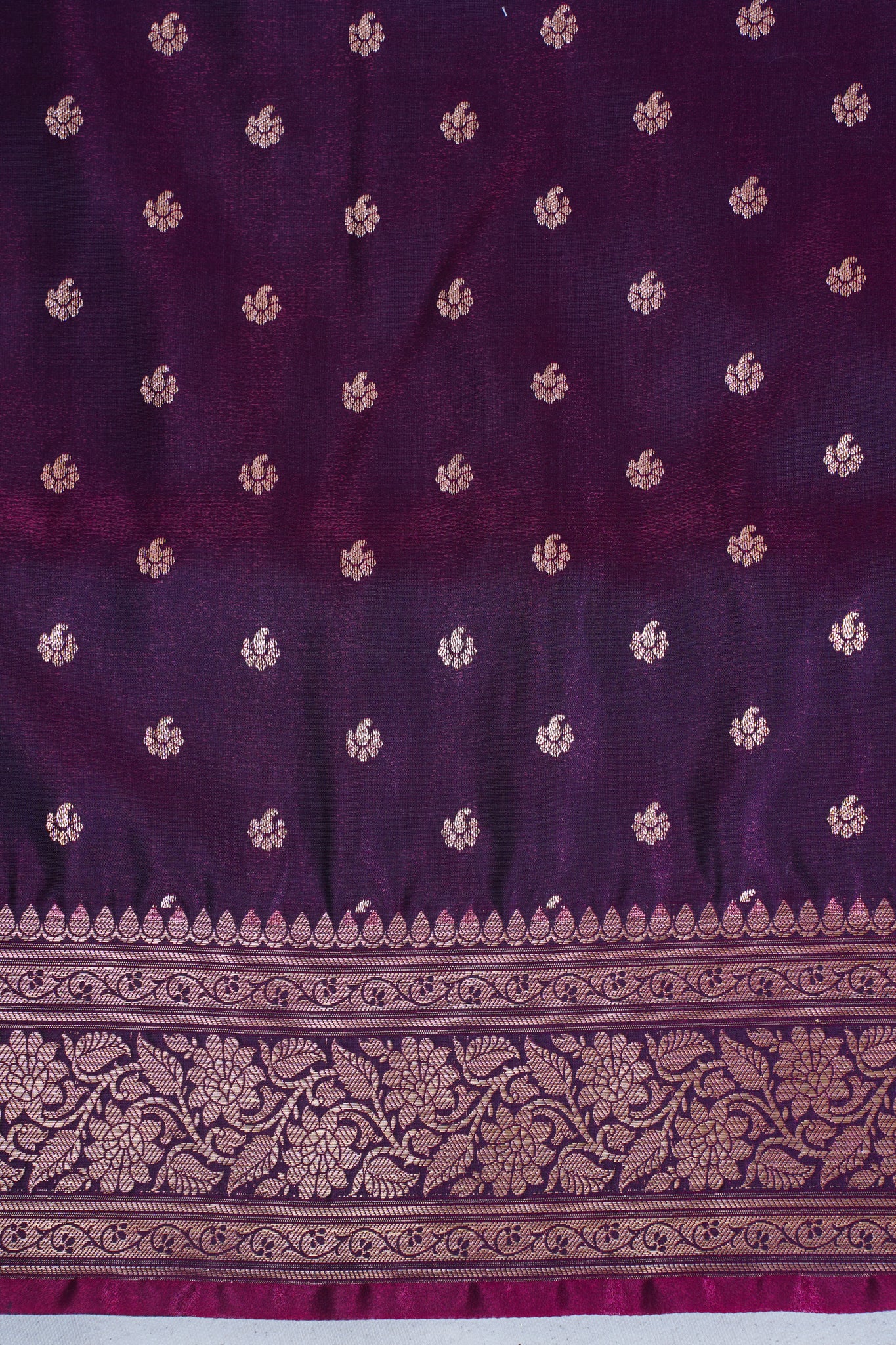 Wine Plum Pure Banarasi Upada Satin Silk Buti Saree