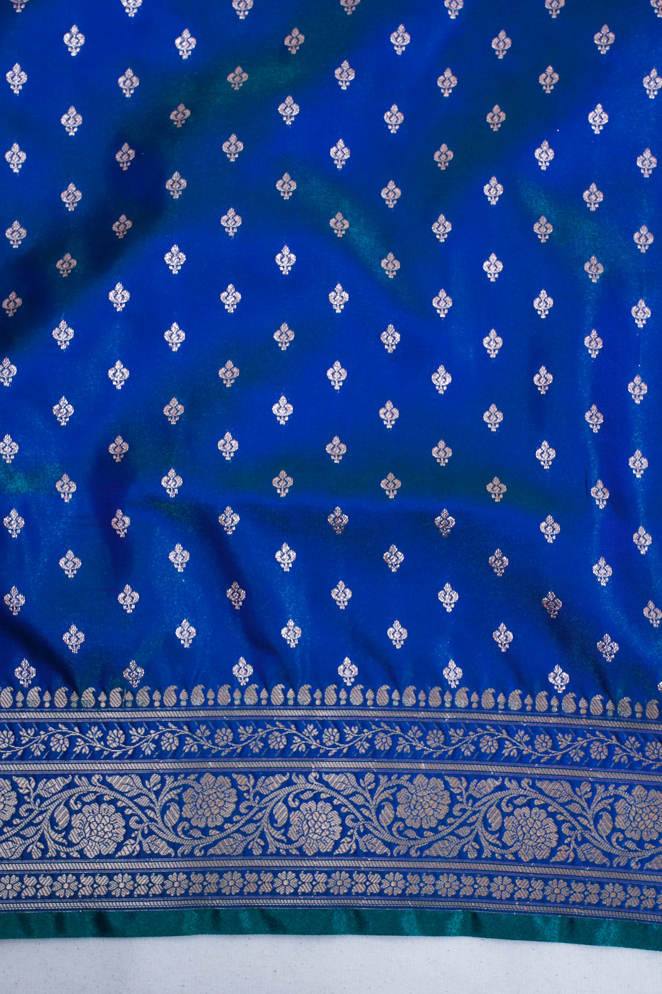 Midnight Blue Banarasi Upada Satin Silk Buti Saree
