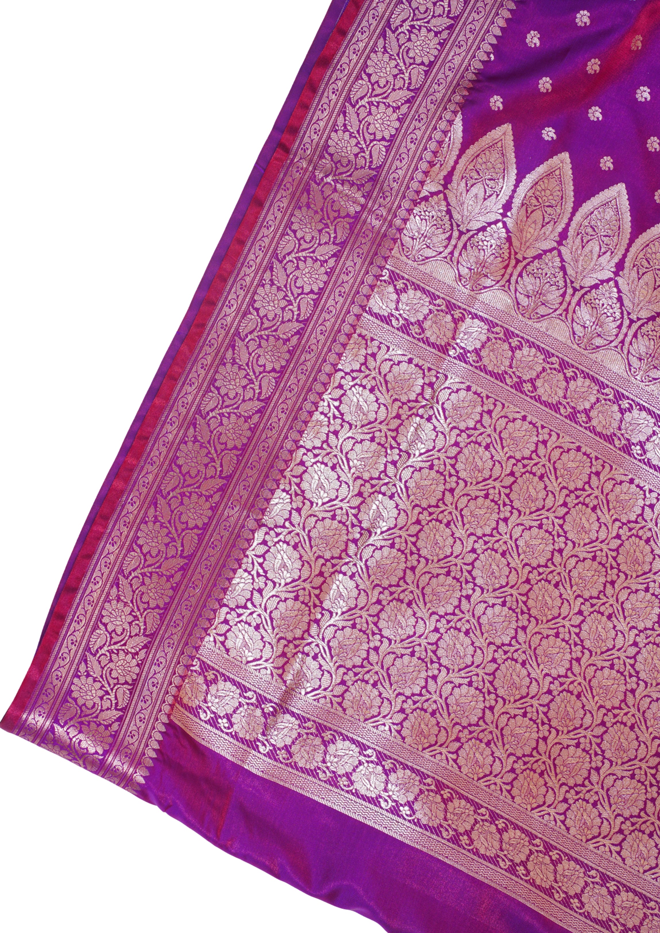 Magenta Purple Banarasi Upada Satin Silk Buti Saree