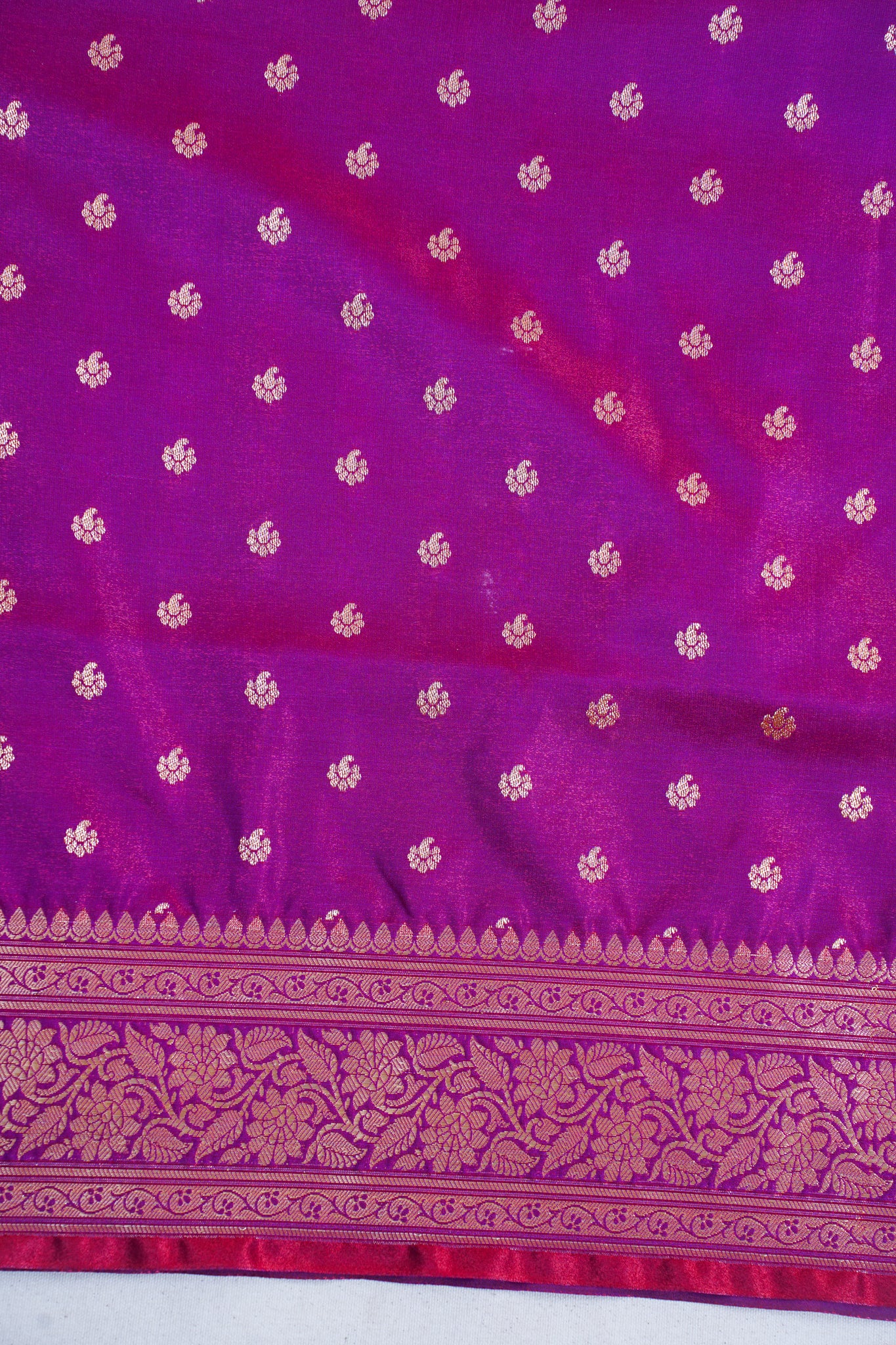 Magenta Purple Banarasi Upada Satin Silk Buti Saree