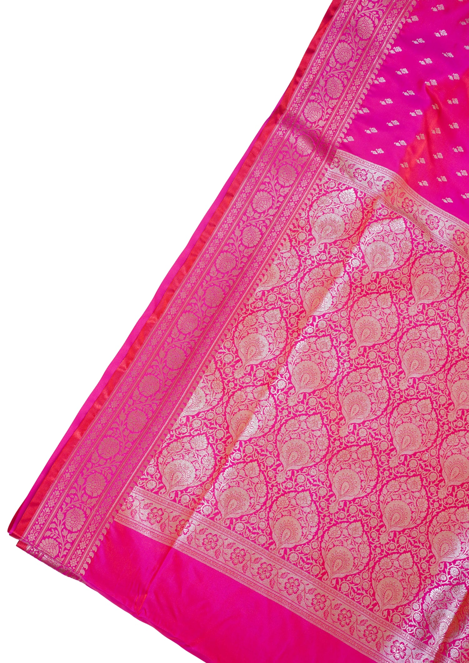 Rani Pink Banarasi Upada Satin Silk Buti Saree