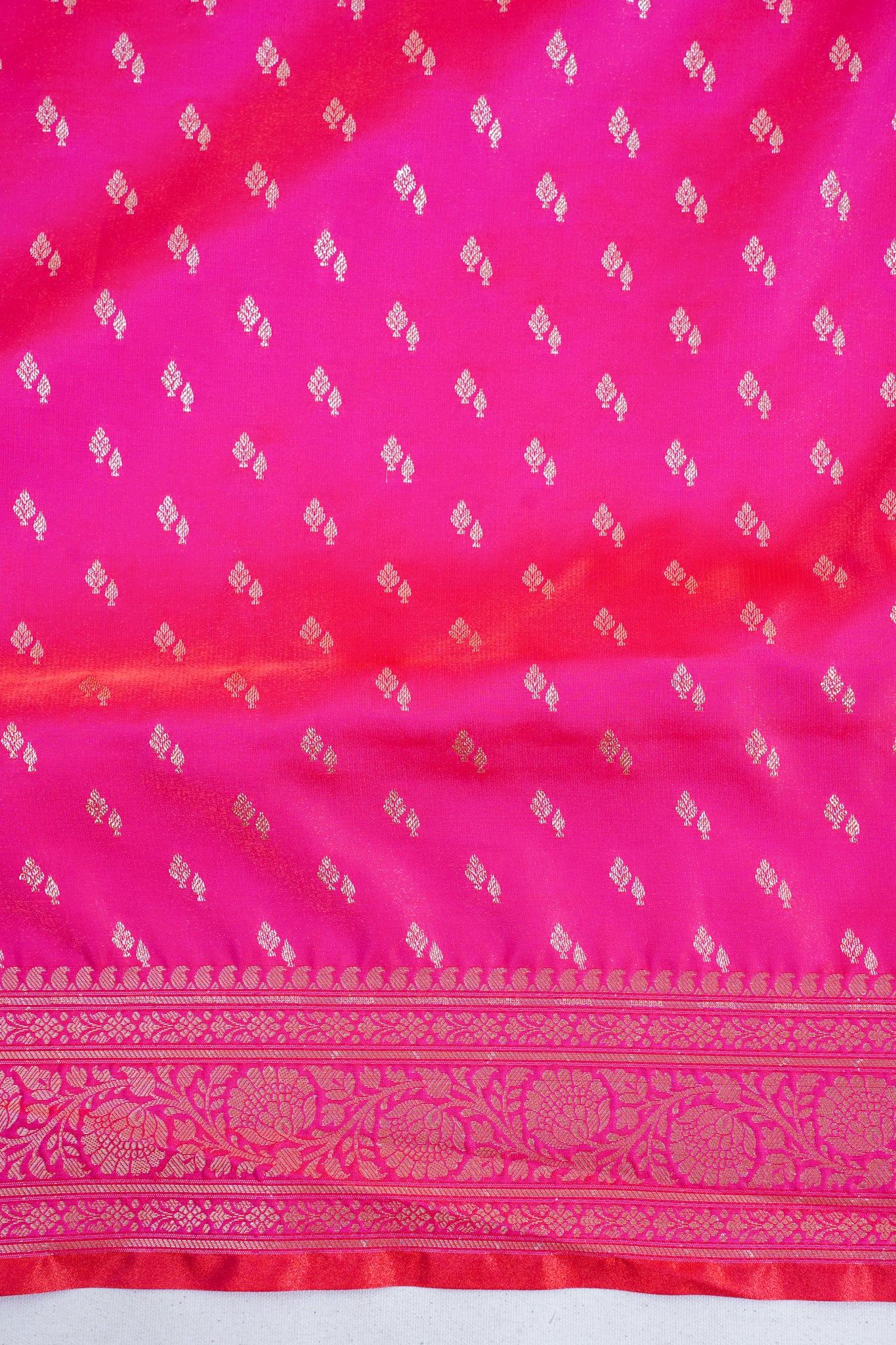 Rani Pink Banarasi Upada Satin Silk Buti Saree