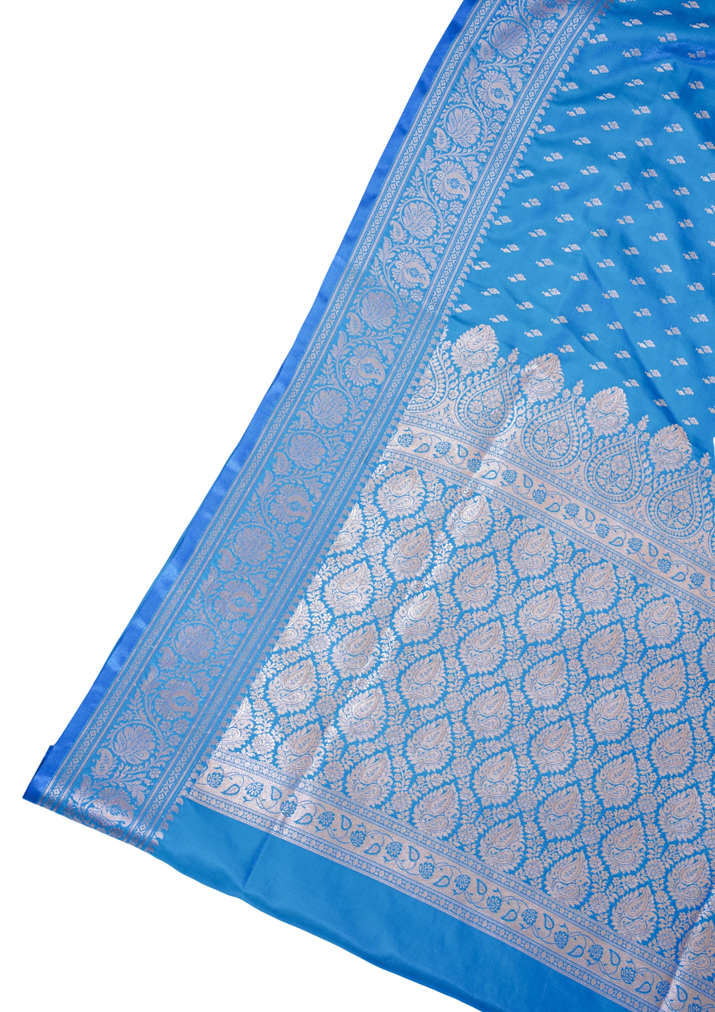 Sky Blue Banarasi Upada Satin Silk Buti Saree