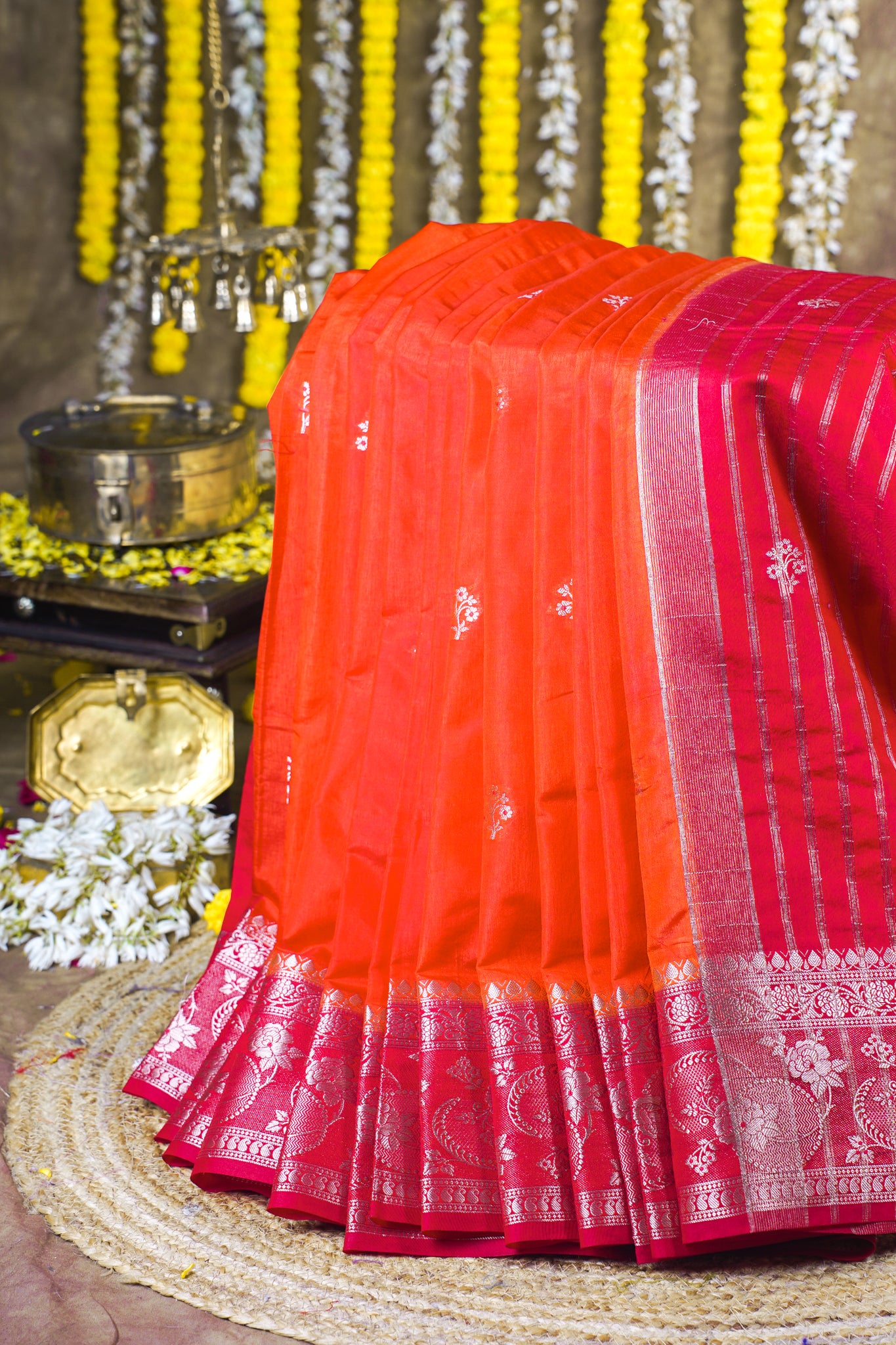 Orange Handloom Banarasi Matka Silk Saree