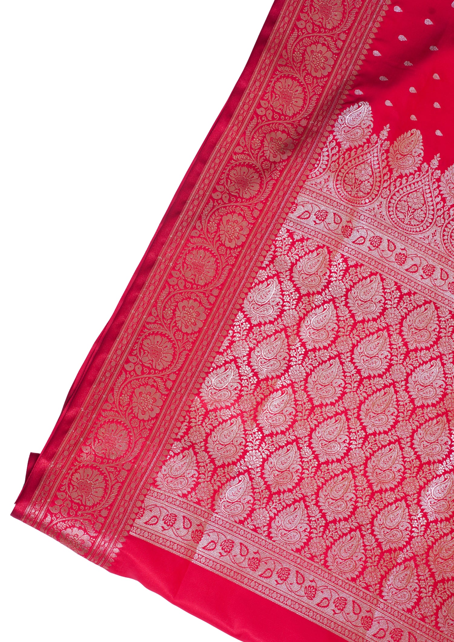 Crimson Red Banarasi Upada Satin Silk Buti Saree