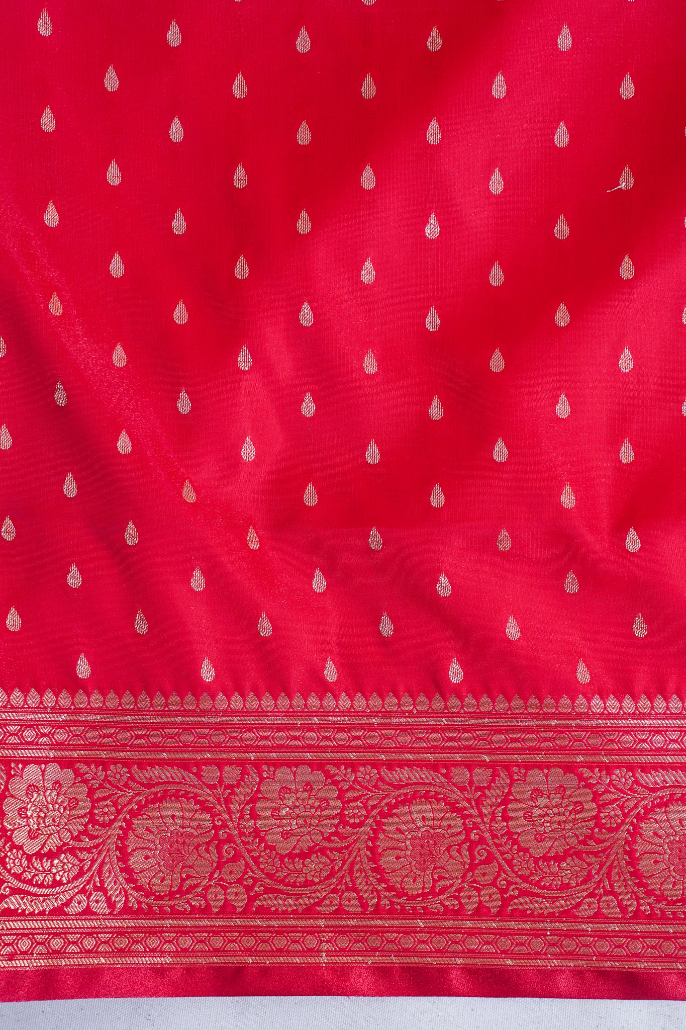 Crimson Red Banarasi Upada Satin Silk Buti Saree