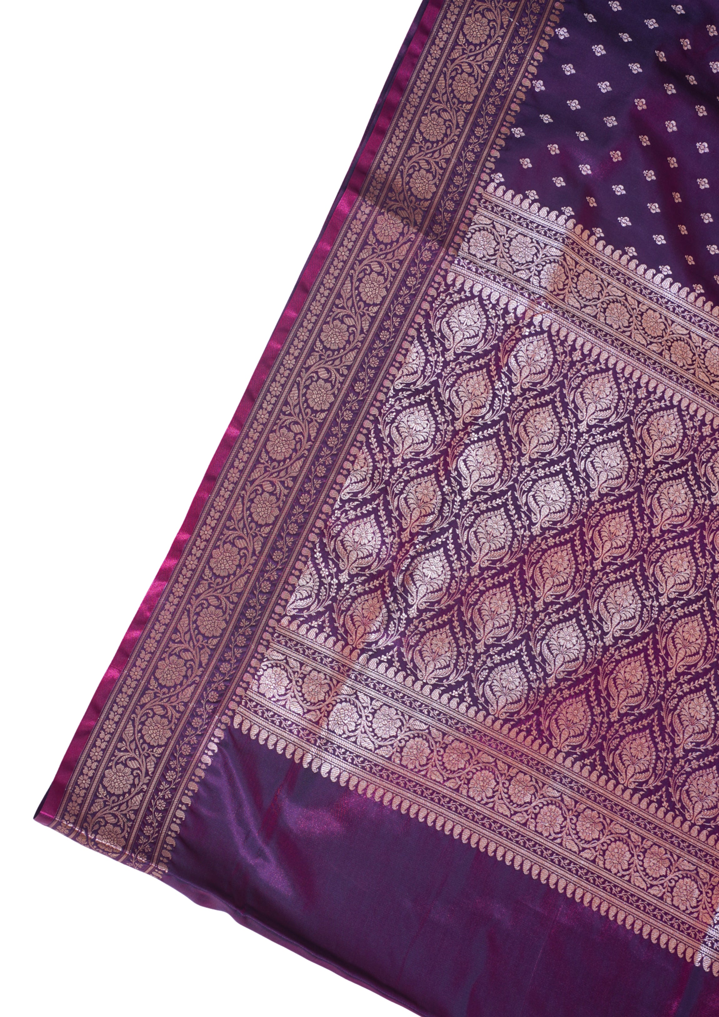 Deep Wine Banarasi Upada Satin Silk Buti Saree