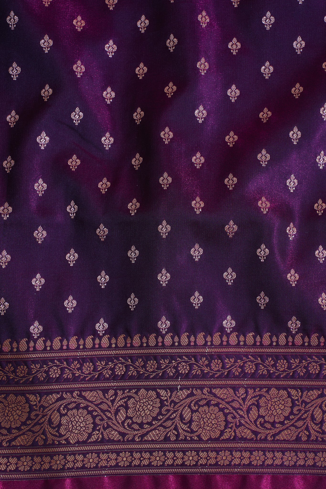 Deep Wine Banarasi Upada Satin Silk Buti Saree