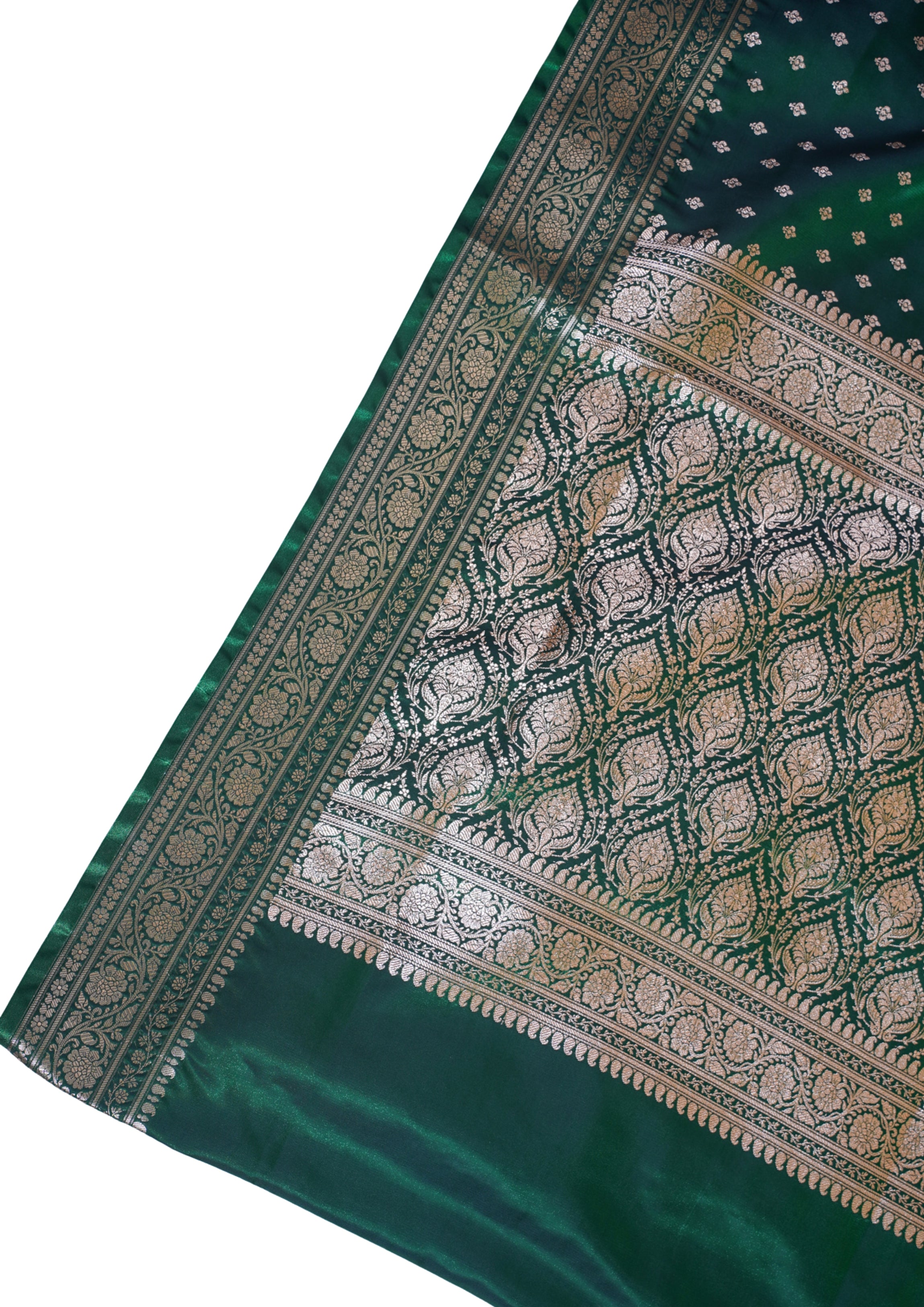 Emerald Green Banarasi Upada Satin Silk Buti Saree