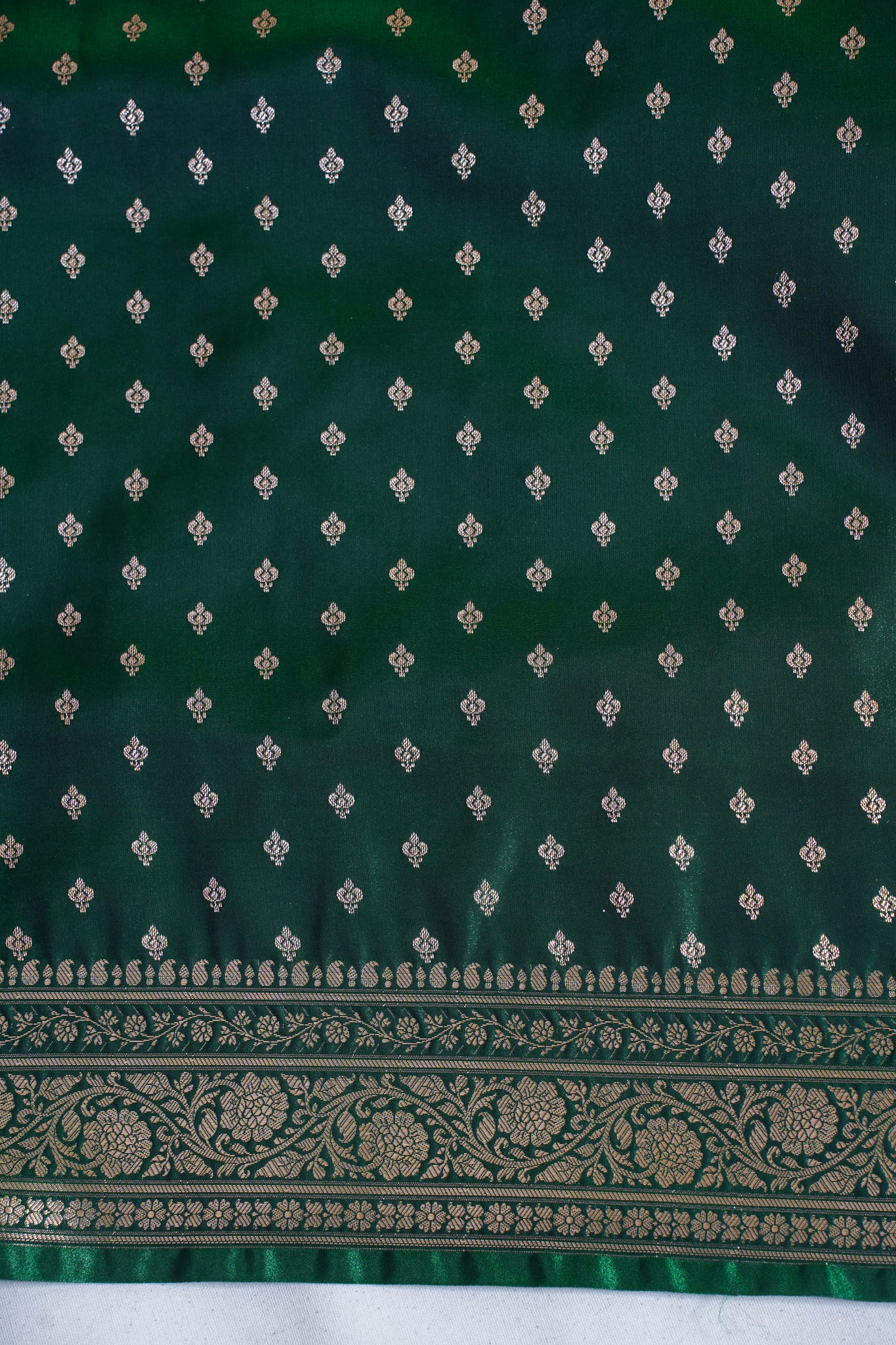 Emerald Green Banarasi Upada Satin Silk Buti Saree