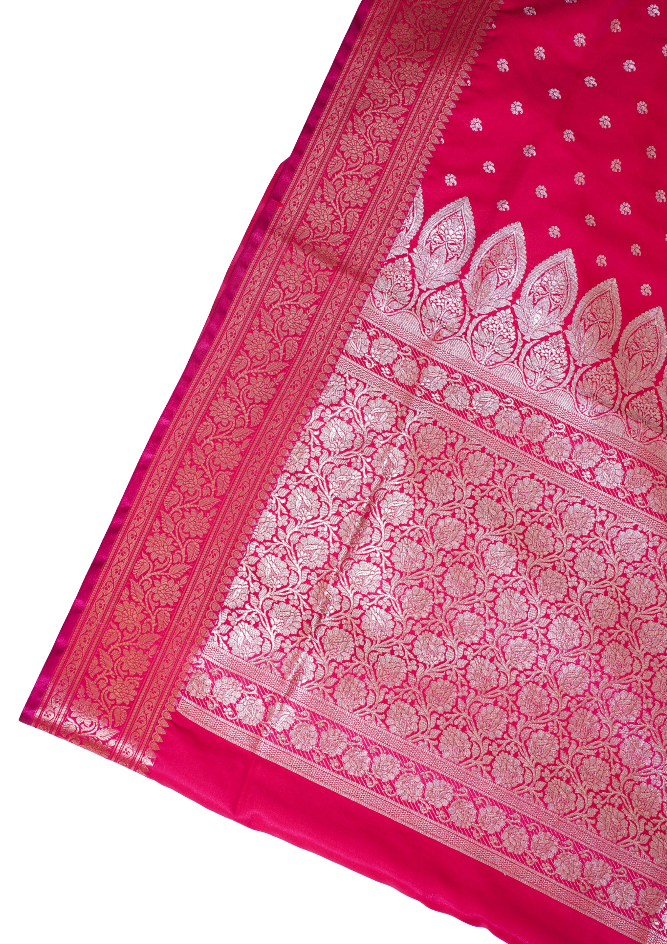Rani Pink Banarasi Upada Satin Silk Buti Saree