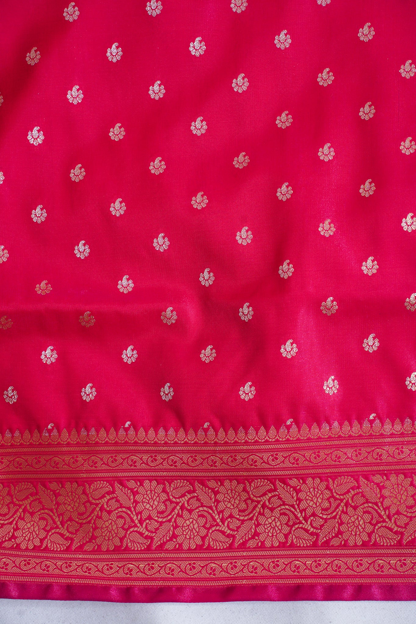 Rani Pink Banarasi Upada Satin Silk Buti Saree