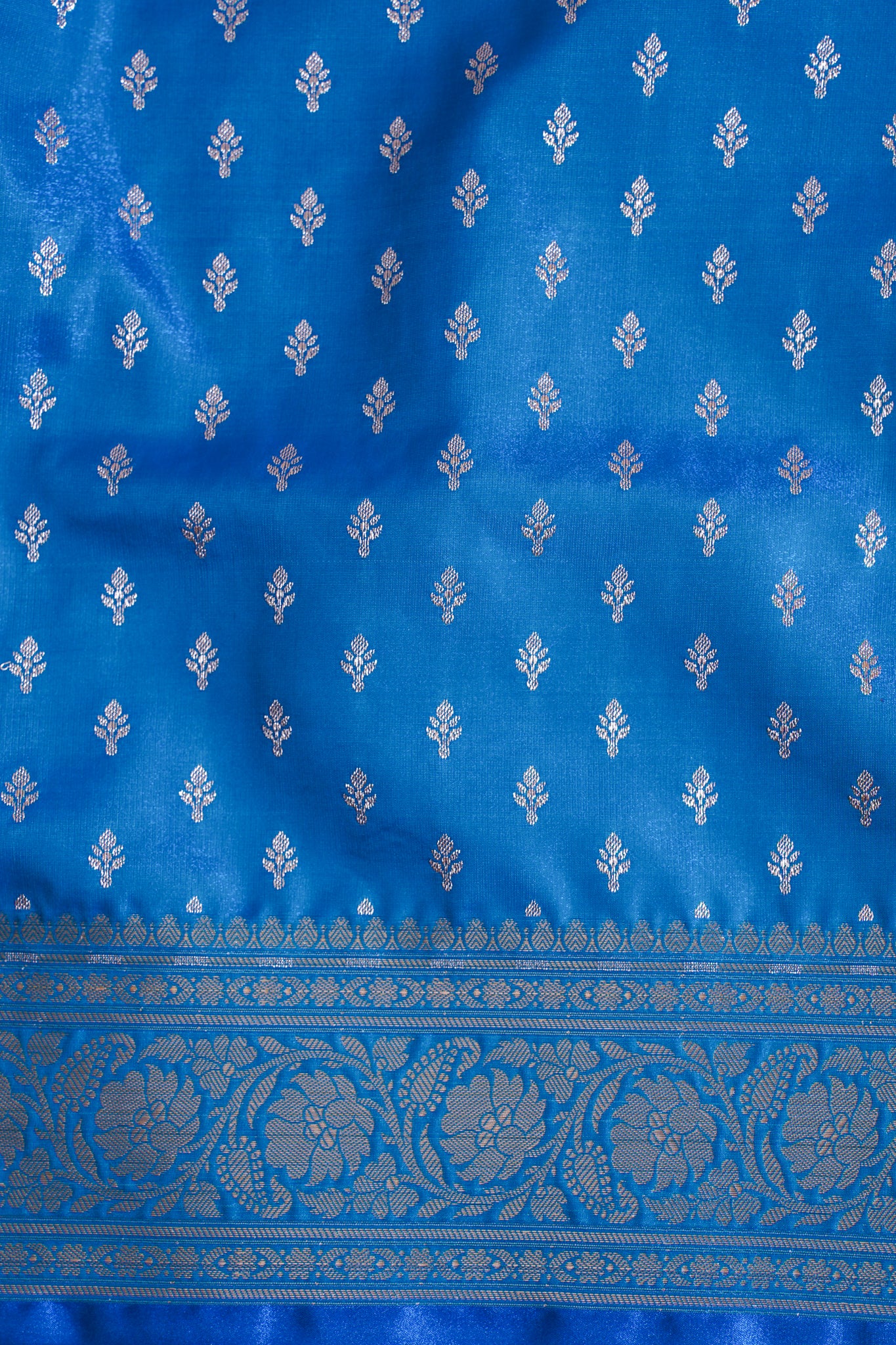 Sky Blue Banarasi Upada Satin Silk Buti Saree