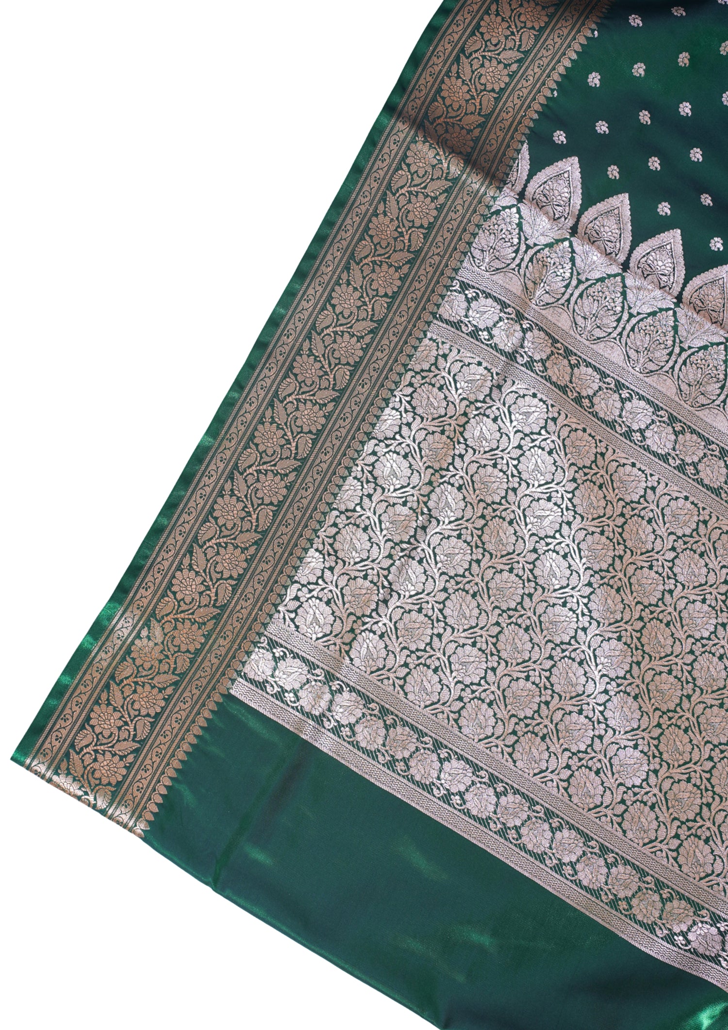 Emerald Green Banarasi Upada Satin Silk Buti Saree