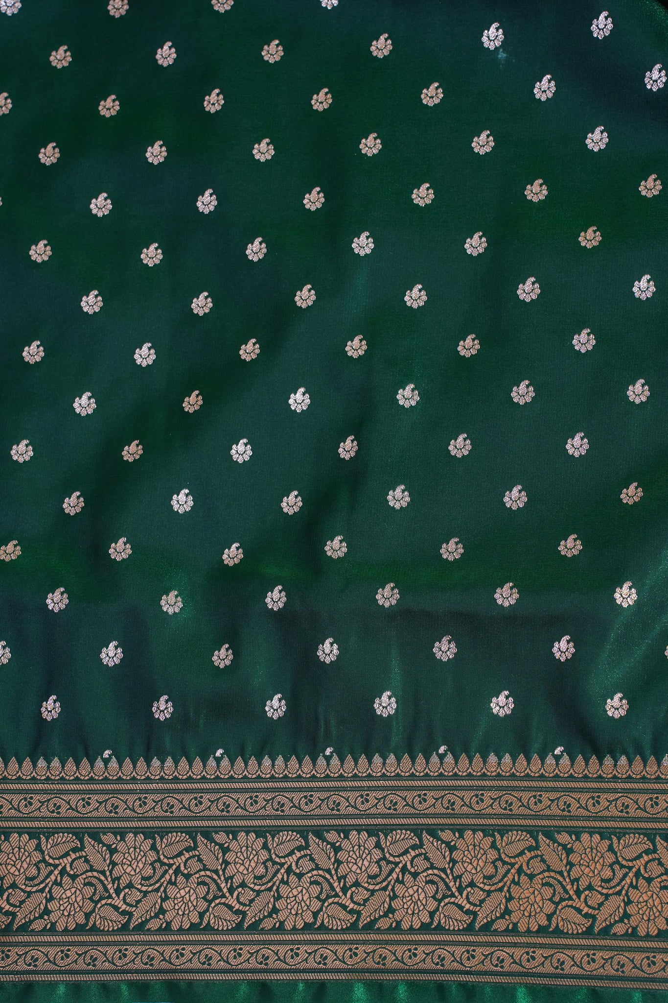 Emerald Green Banarasi Upada Satin Silk Buti Saree