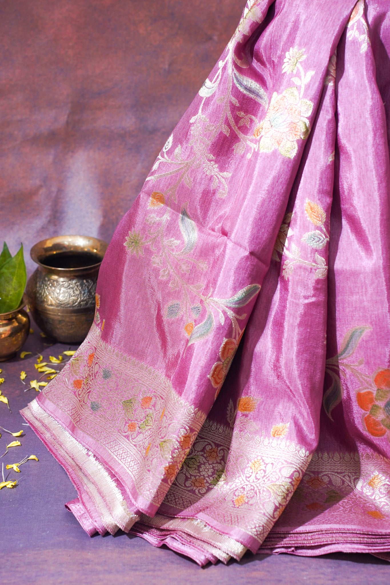 Orchid Pink Chinya Silk Minakari Jaal Saree